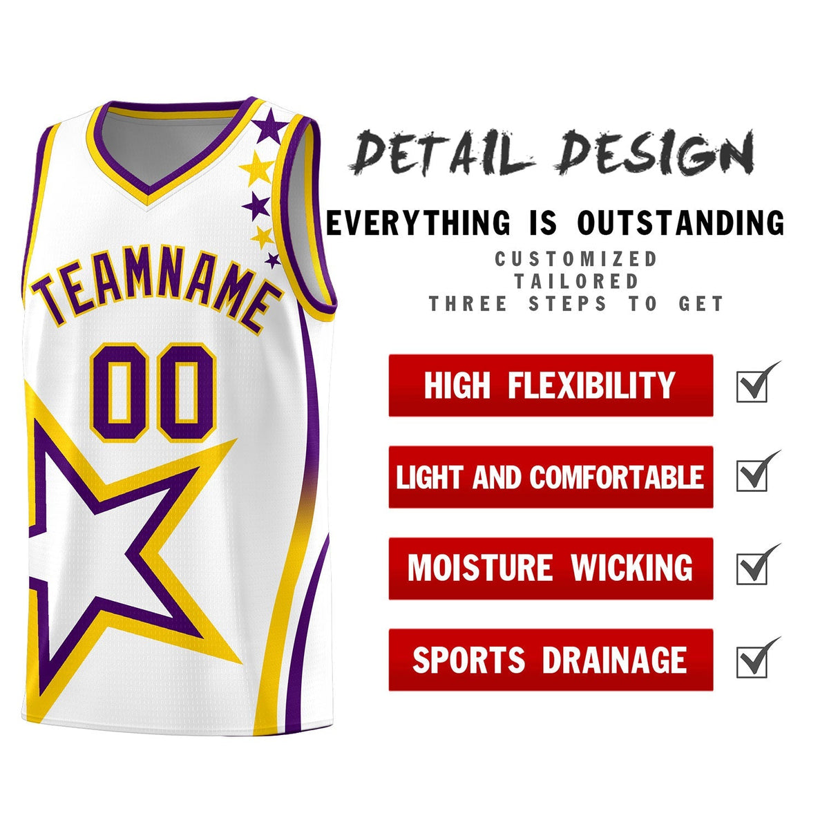 Custom White Shoulder Stars Graffiti Pattern Sets Basketball Jersey