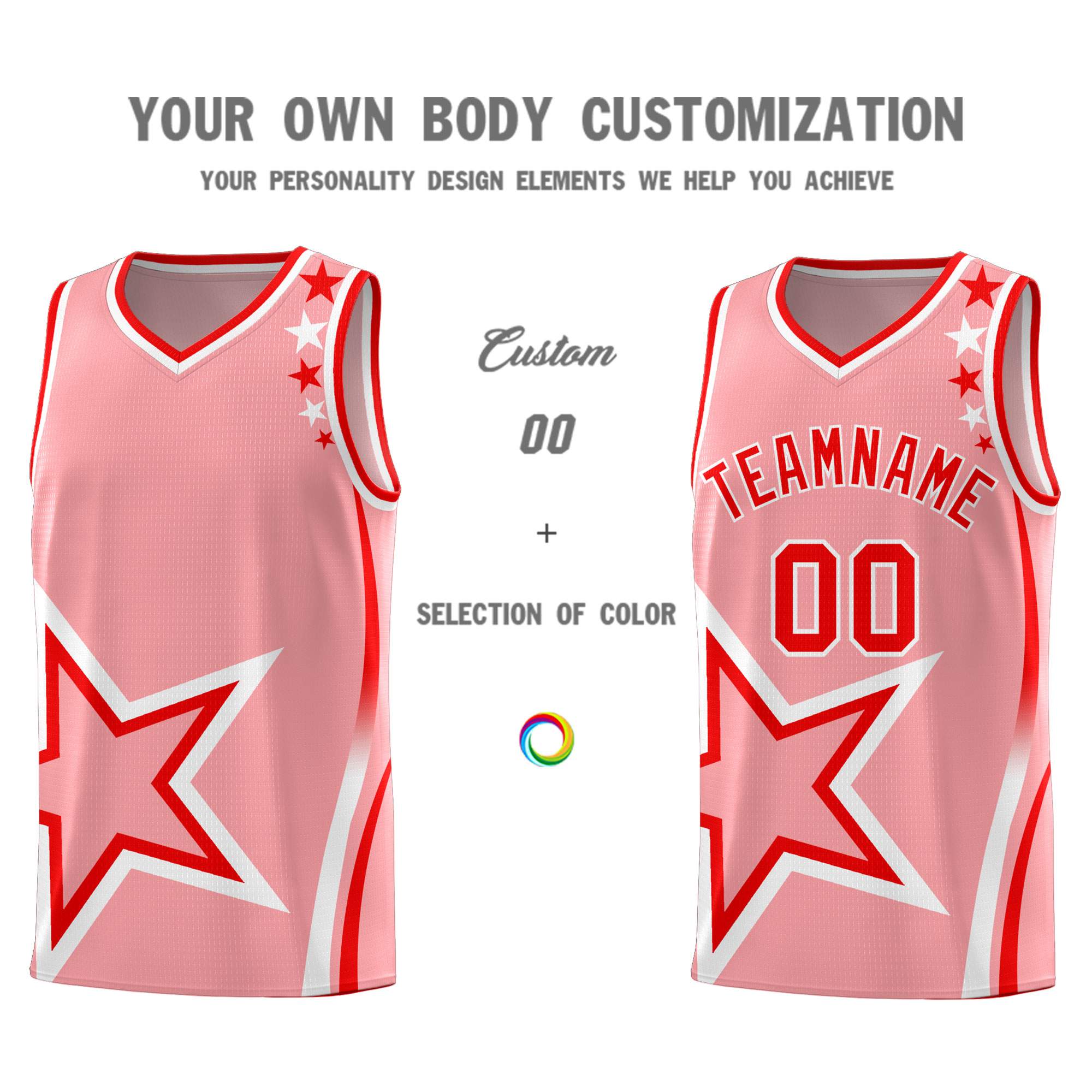 Custom Light Pink Shoulder Stars Graffiti Pattern Sets Basketball Jersey