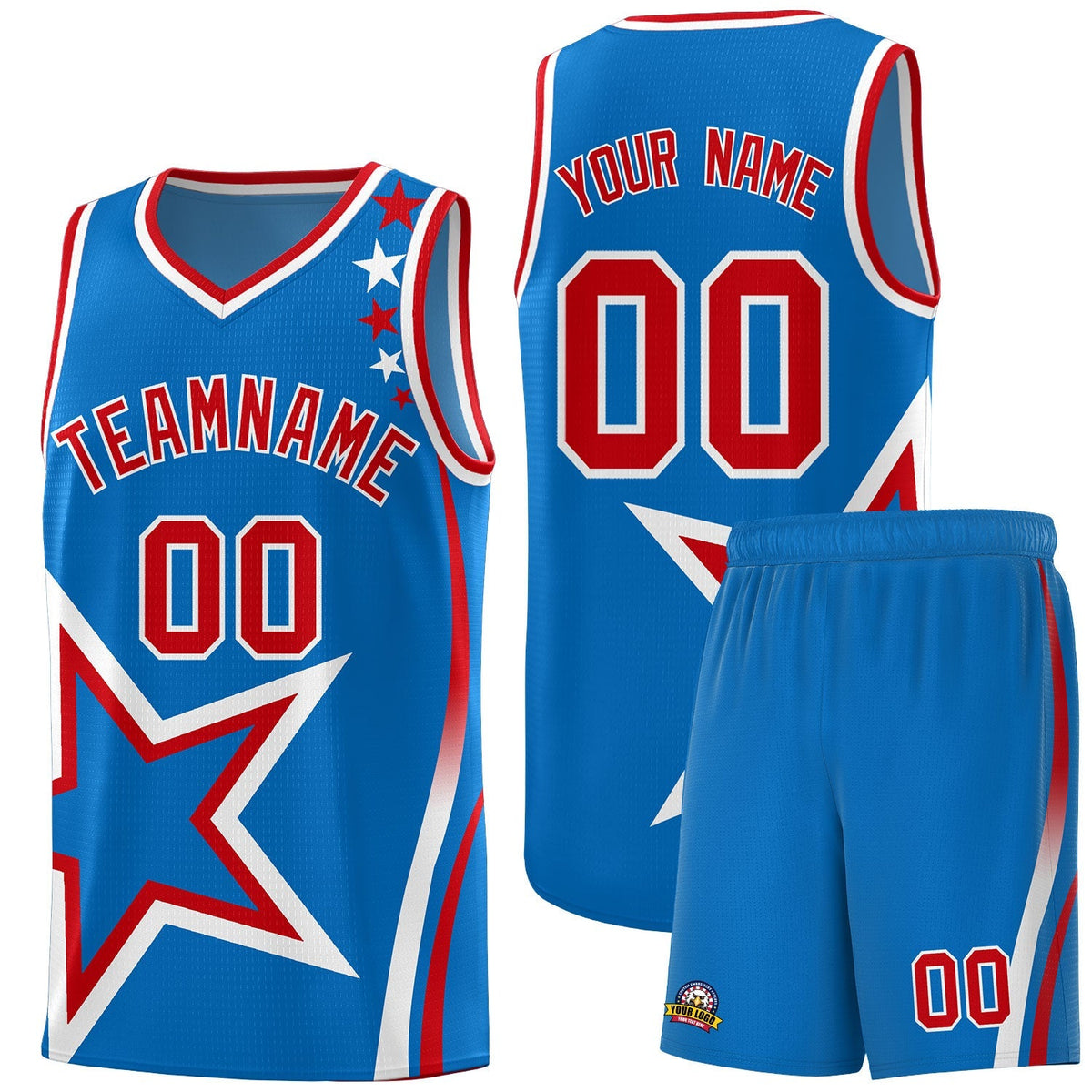 Custom Blue Shoulder Stars Graffiti Pattern Sets Basketball Jersey