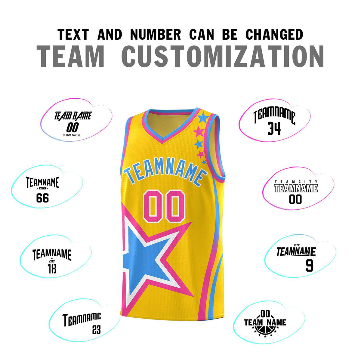 Custom Gold Shoulder Stars Graffiti Pattern Sets Basketball Jersey