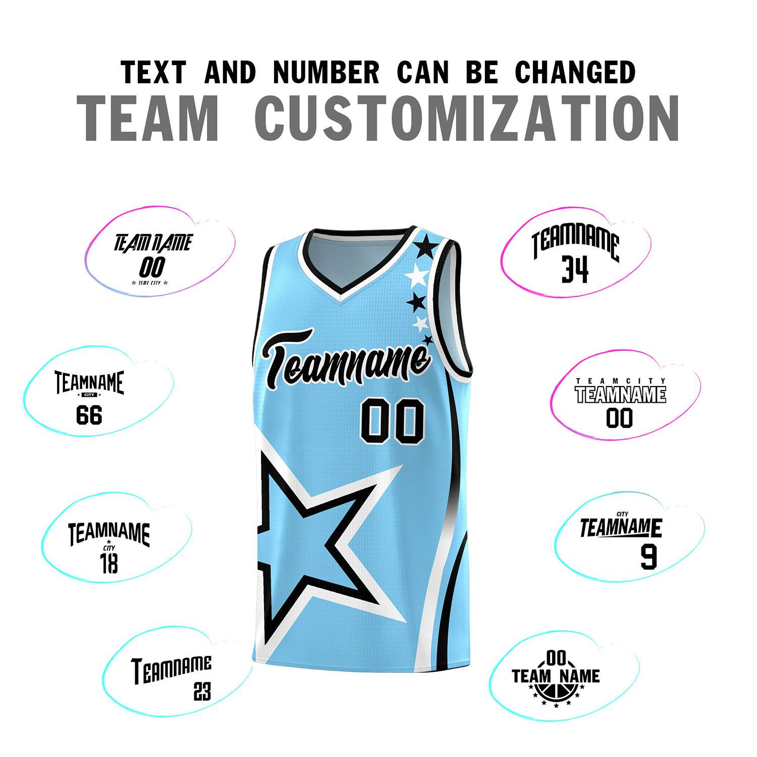 Custom Light Blue Shoulder Stars Graffiti Pattern Sets Basketball Jersey