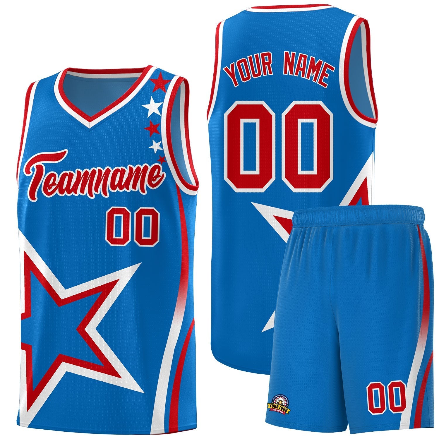 Custom Blue Shoulder Stars Graffiti Pattern Sets Basketball Jersey