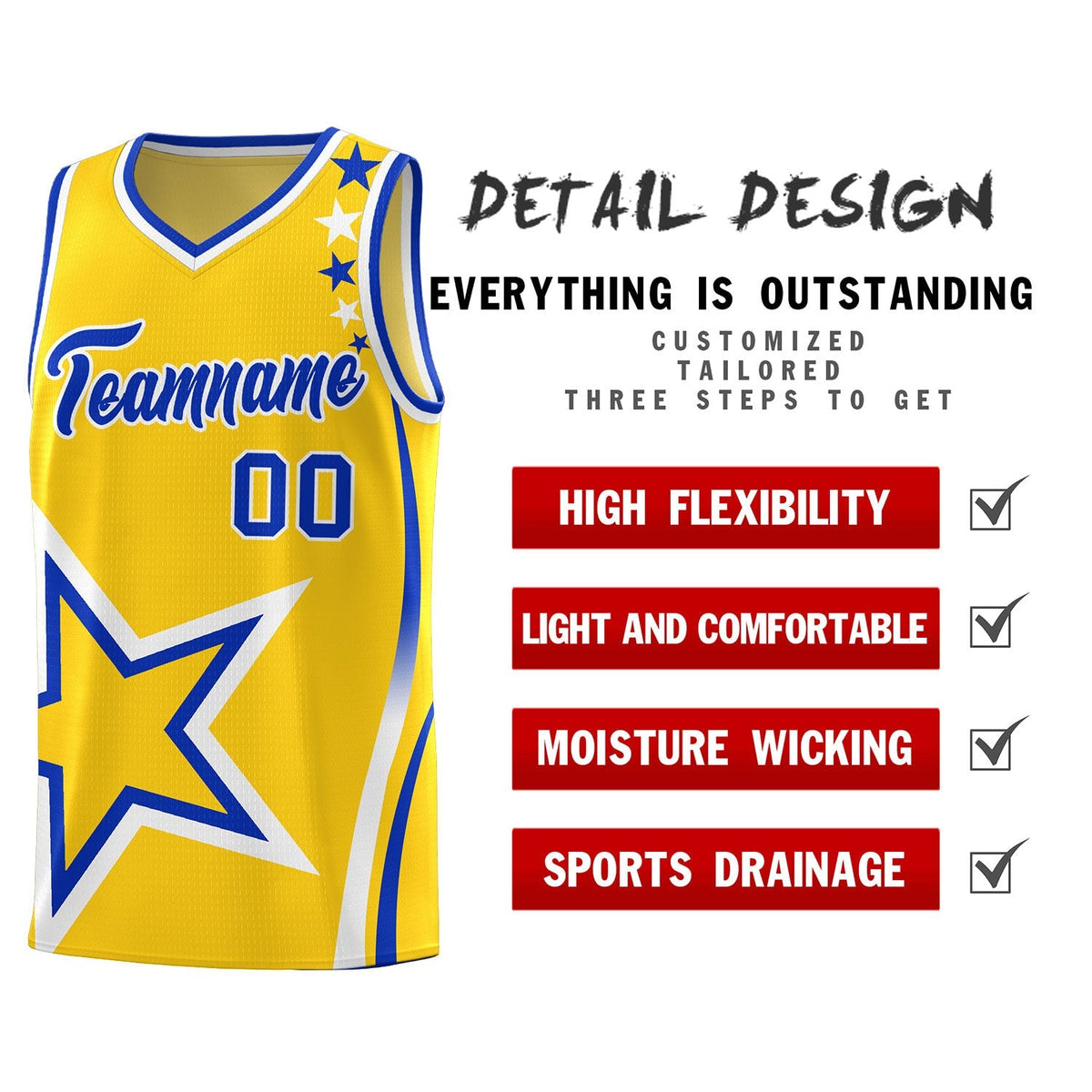 Custom Gold Shoulder Stars Graffiti Pattern Sets Basketball Jersey