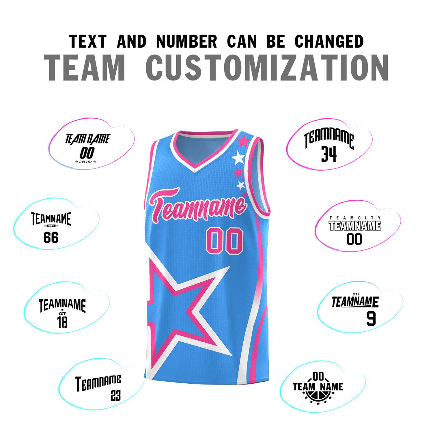 Custom Light Blue Shoulder Stars Graffiti Pattern Sets Basketball Jersey