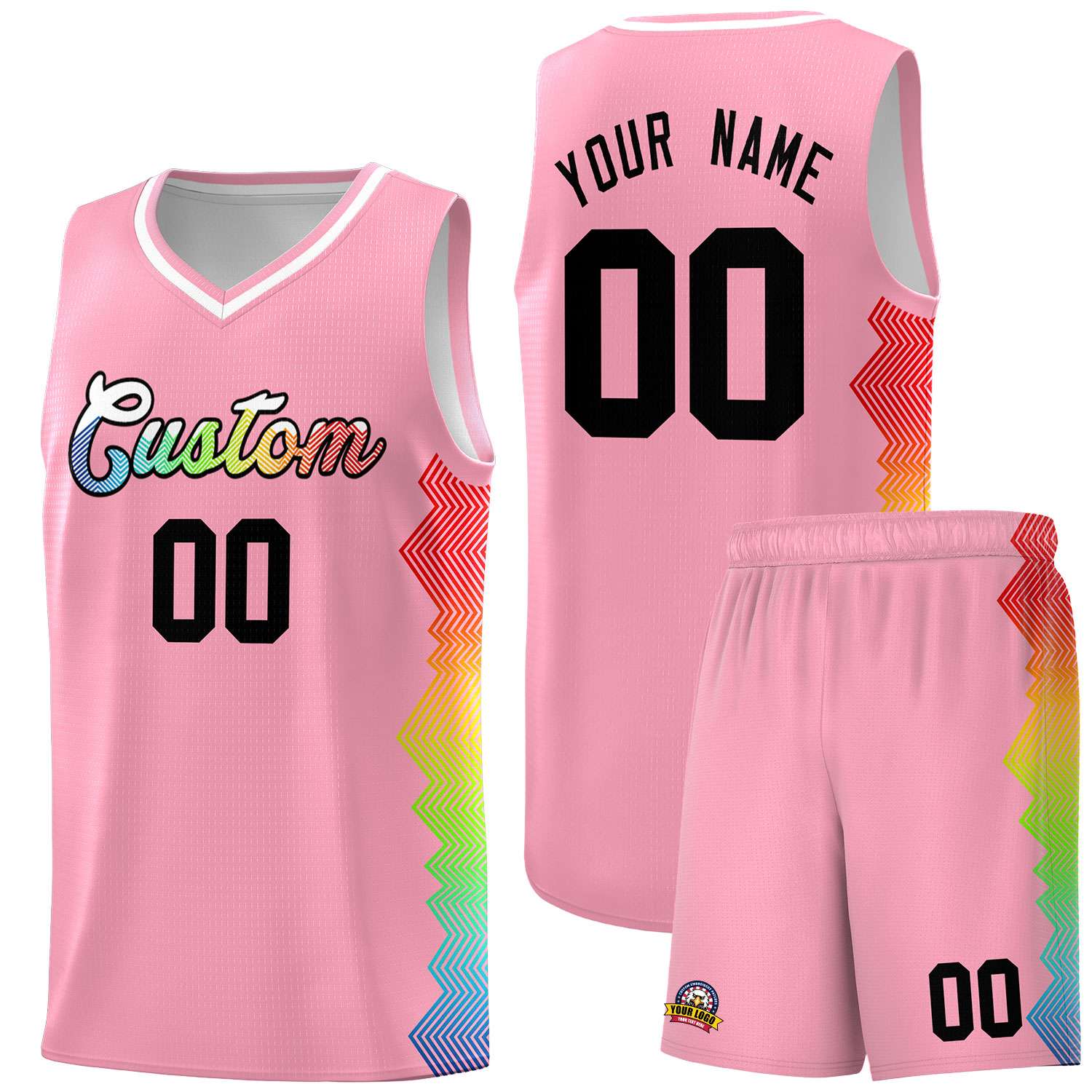 Custom Light Pink Denver Nuggets Rainbow Side Sports Uniform Basketball Jersey