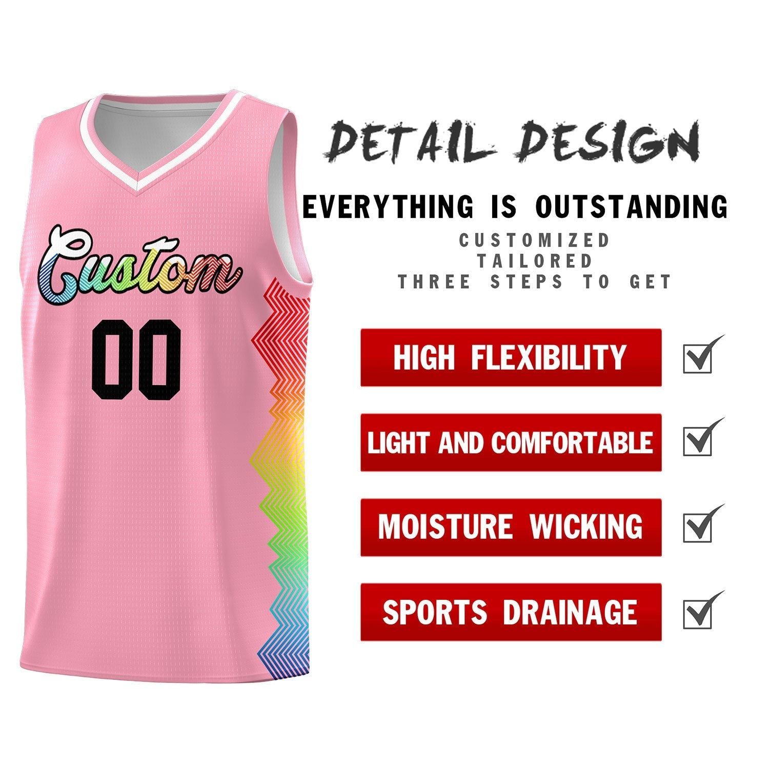 Custom Light Pink Denver Nuggets Rainbow Side Sports Uniform Basketball Jersey