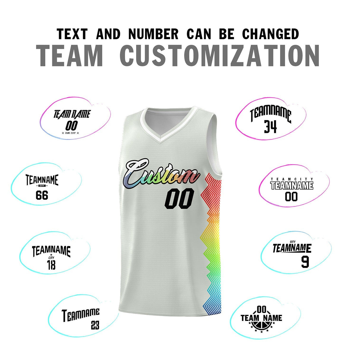 Custom Gray Denver Nuggets Rainbow Side Sports Uniform Basketball Jersey