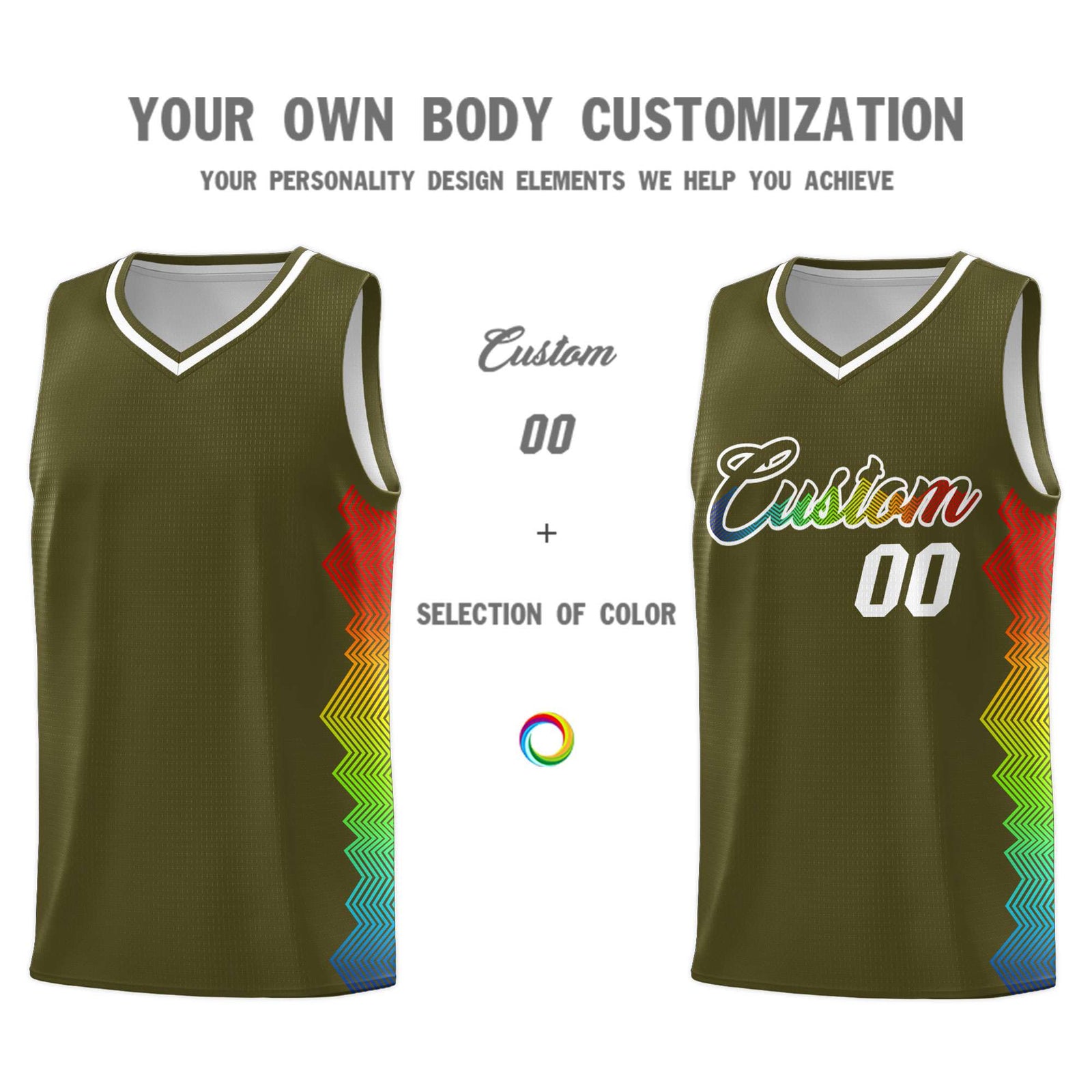 Custom Olive Denver Nuggets Rainbow Side Sports Uniform Basketball Jersey
