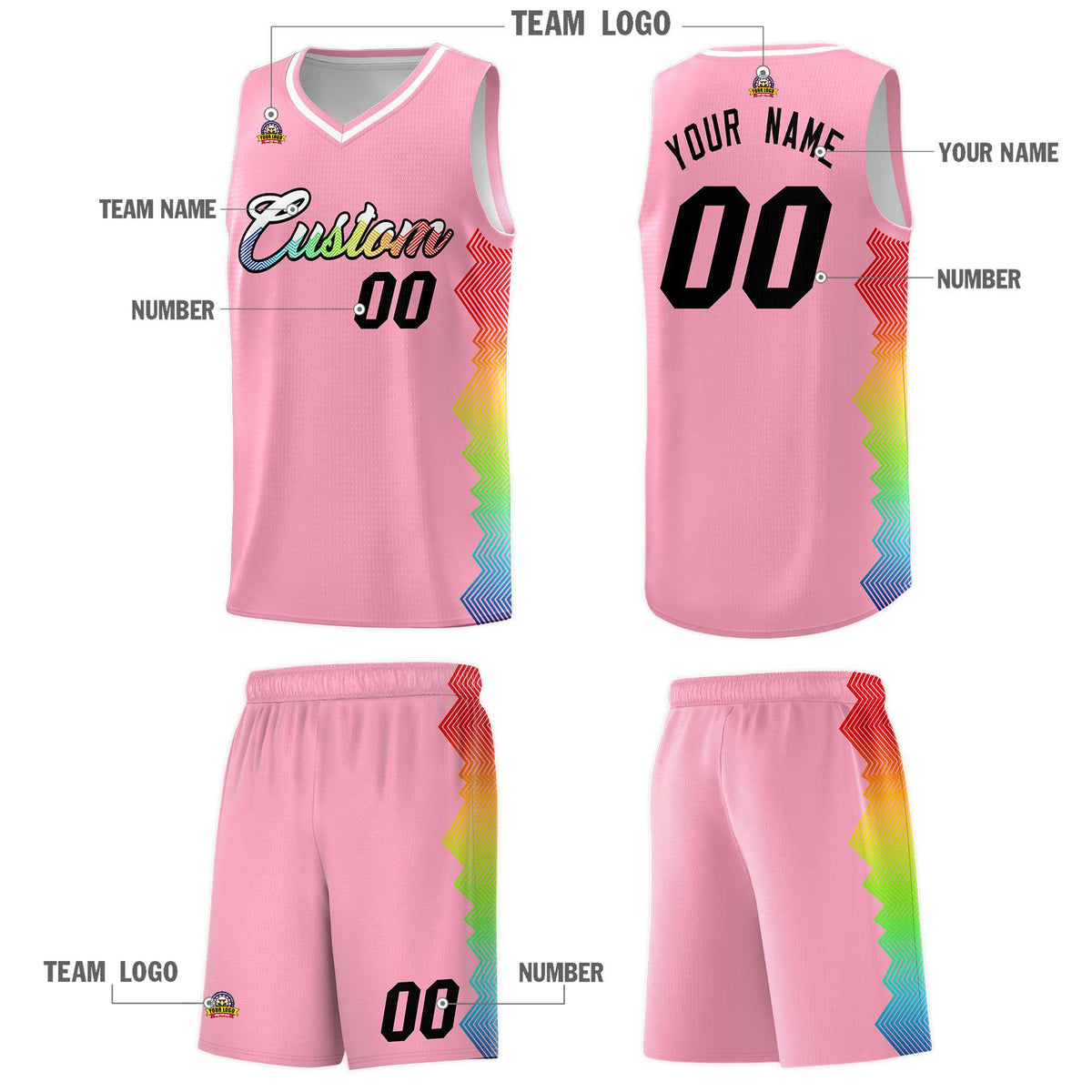 Custom Light Pink Denver Nuggets Rainbow Side Sports Uniform Basketball Jersey