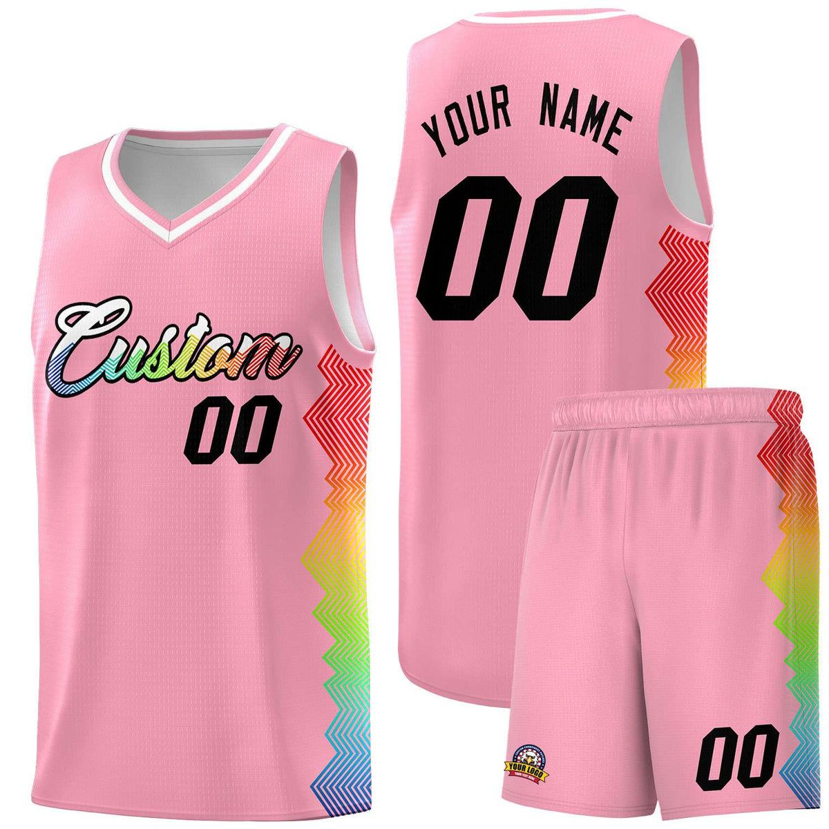 Custom Light Pink Denver Nuggets Rainbow Side Sports Uniform Basketball Jersey