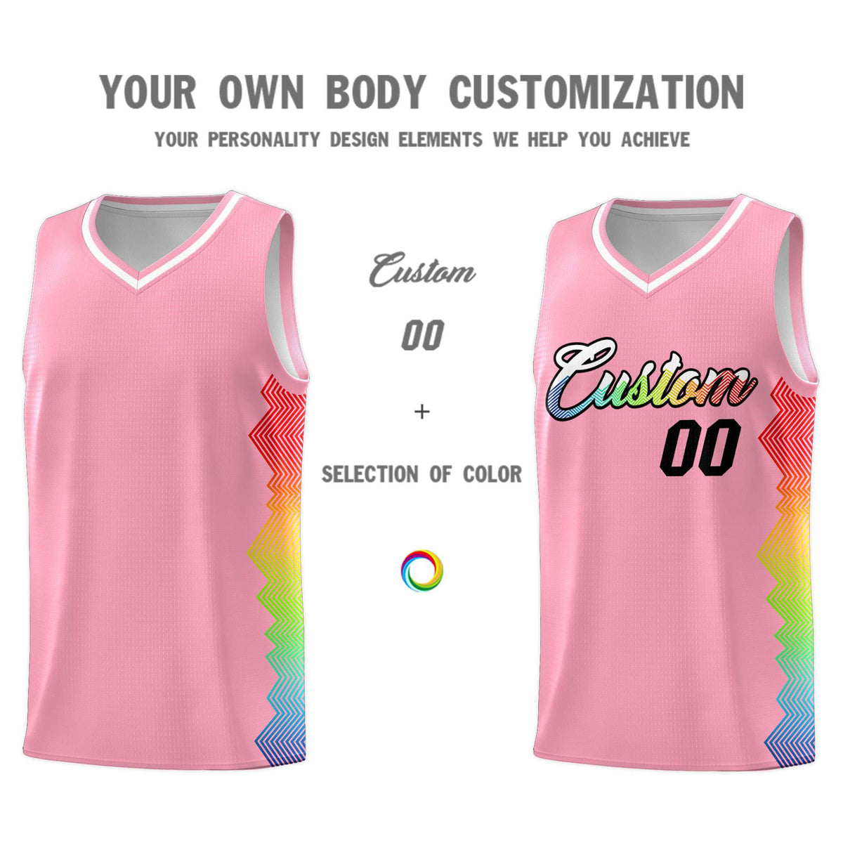 Custom Light Pink Denver Nuggets Rainbow Side Sports Uniform Basketball Jersey