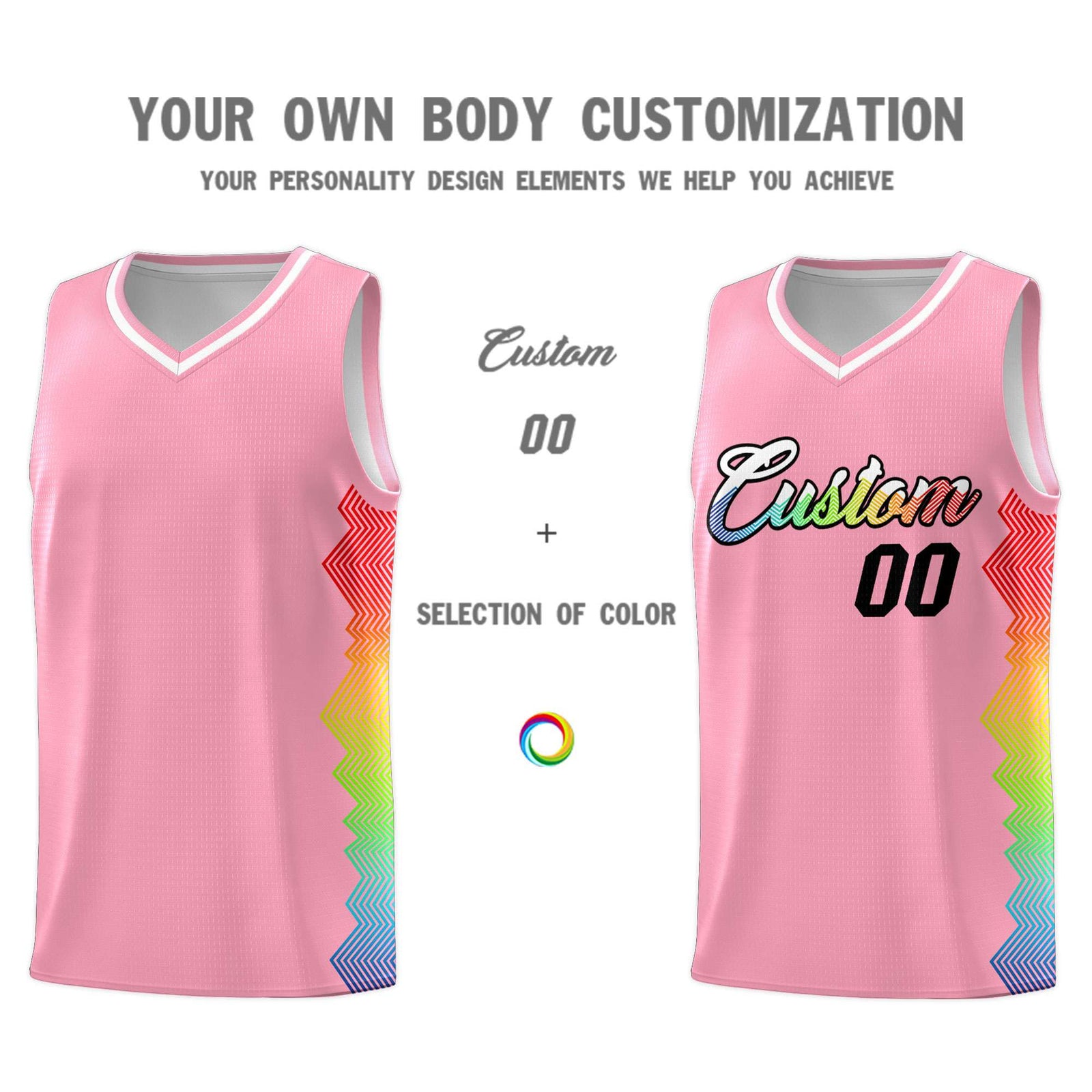 Custom Light Pink Denver Nuggets Rainbow Side Sports Uniform Basketball Jersey