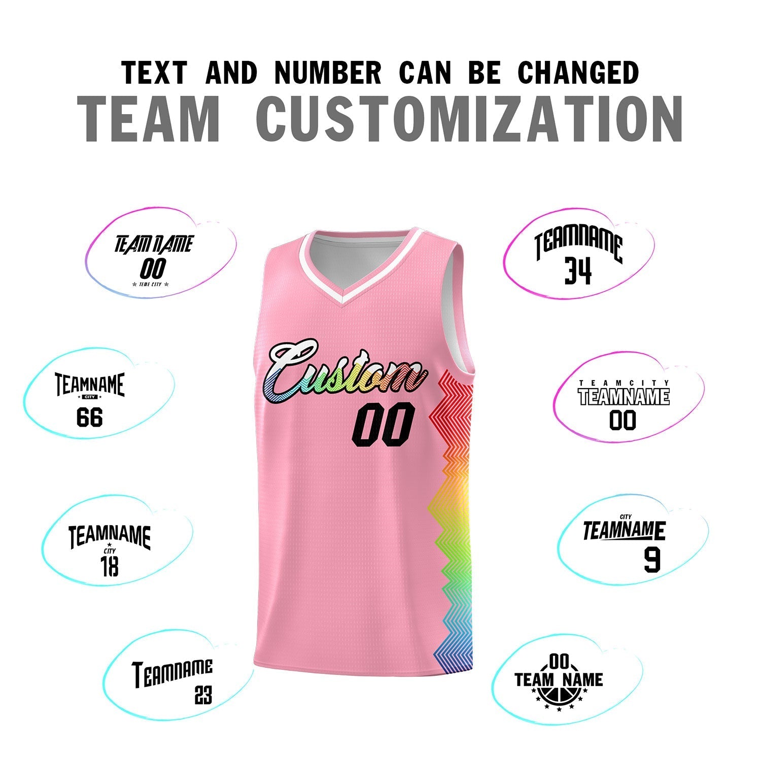 Custom Light Pink Denver Nuggets Rainbow Side Sports Uniform Basketball Jersey