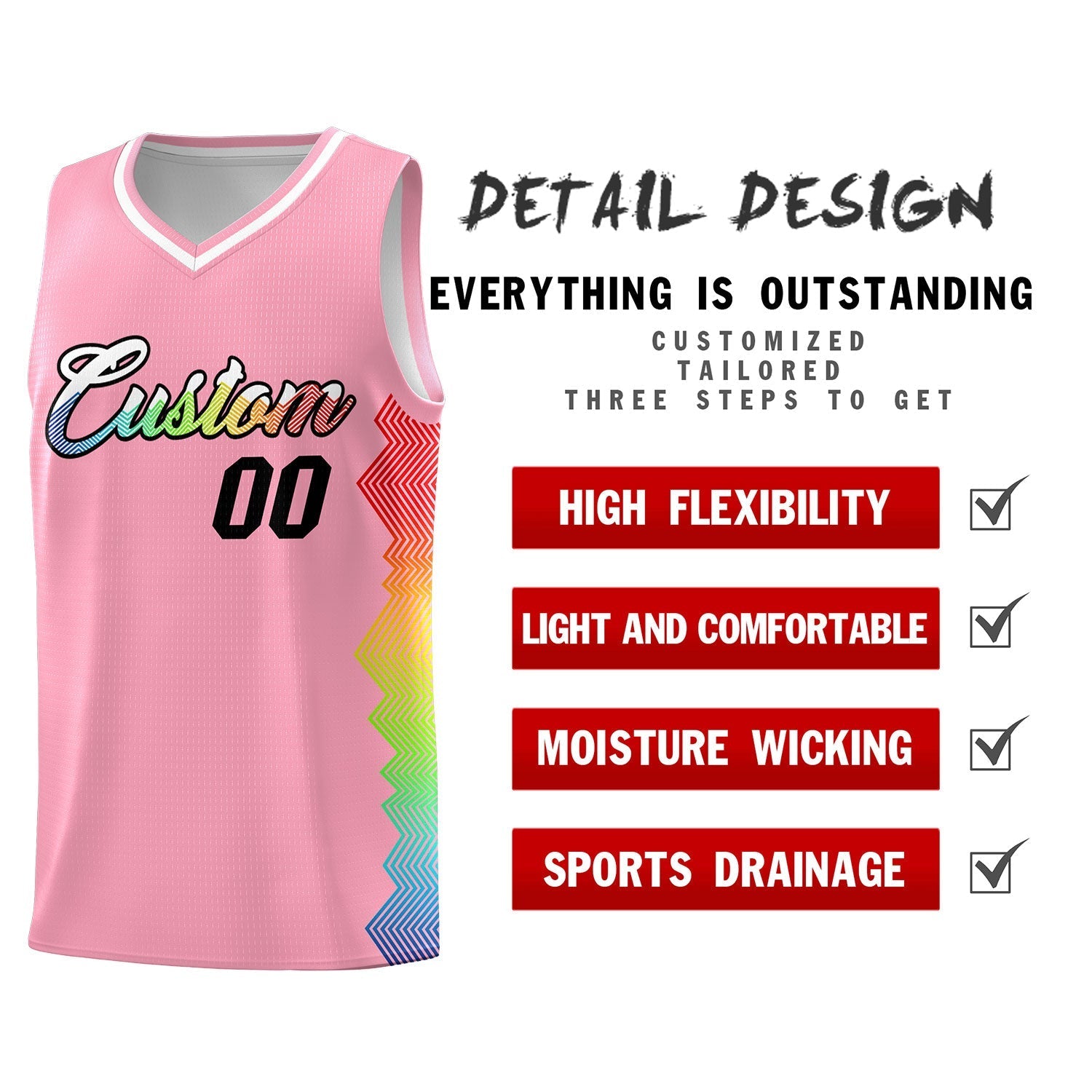 Custom Light Pink Denver Nuggets Rainbow Side Sports Uniform Basketball Jersey
