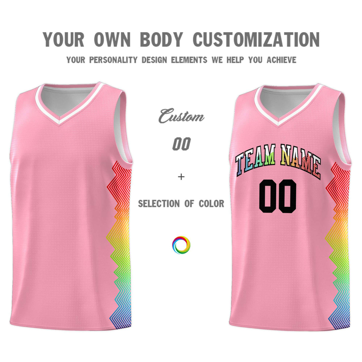 Custom Light Pink Denver Nuggets Rainbow Side Sports Uniform Basketball Jersey