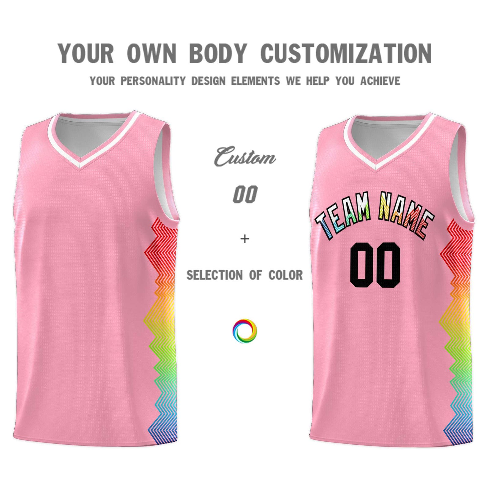 Custom Light Pink Denver Nuggets Rainbow Side Sports Uniform Basketball Jersey