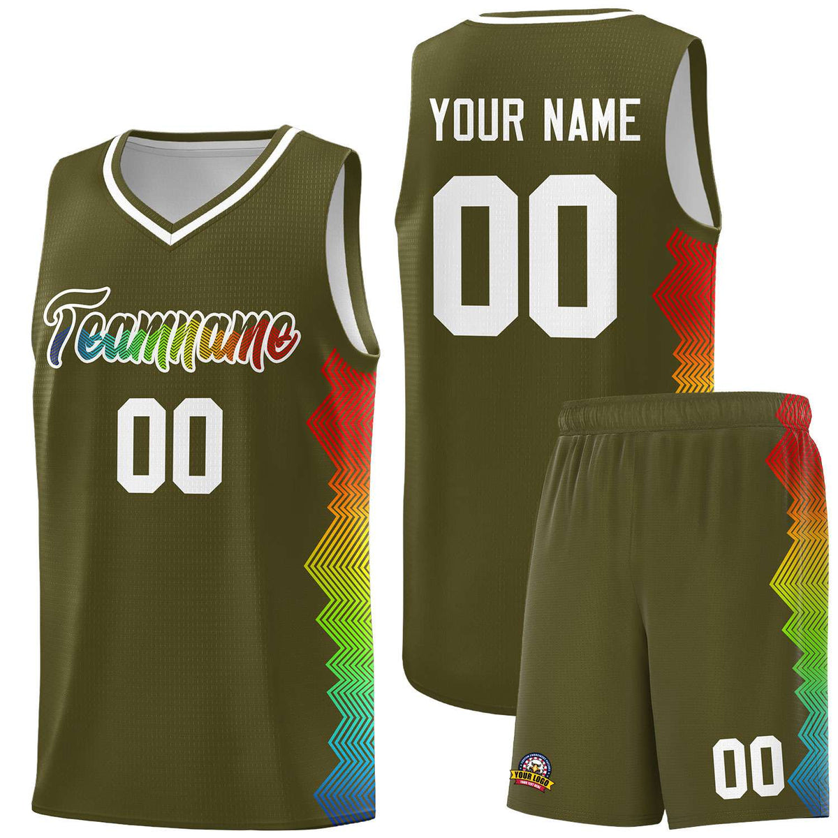 Custom Olive Denver Nuggets Rainbow Side Sports Uniform Basketball Jersey