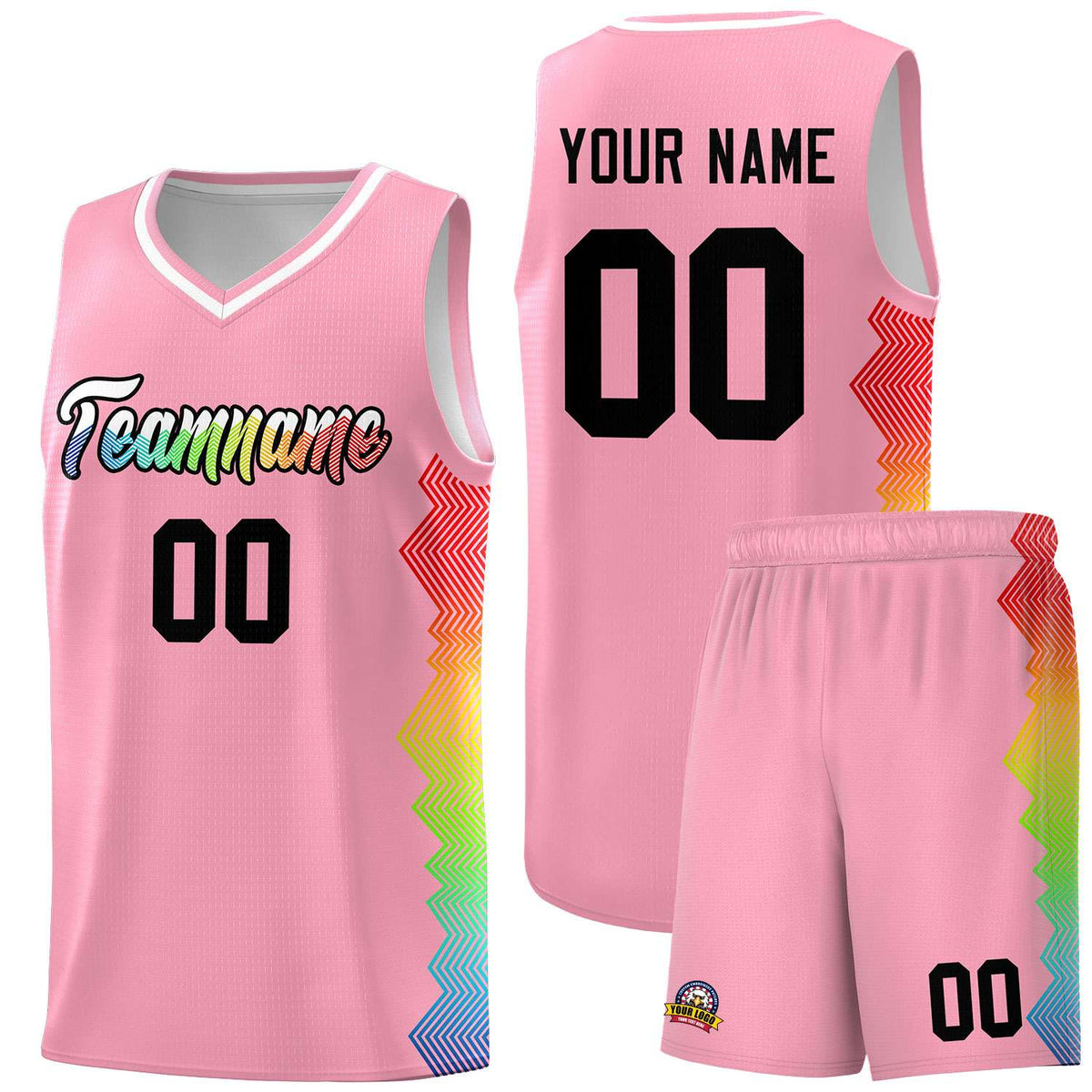 Custom Light Pink Denver Nuggets Rainbow Side Sports Uniform Basketball Jersey