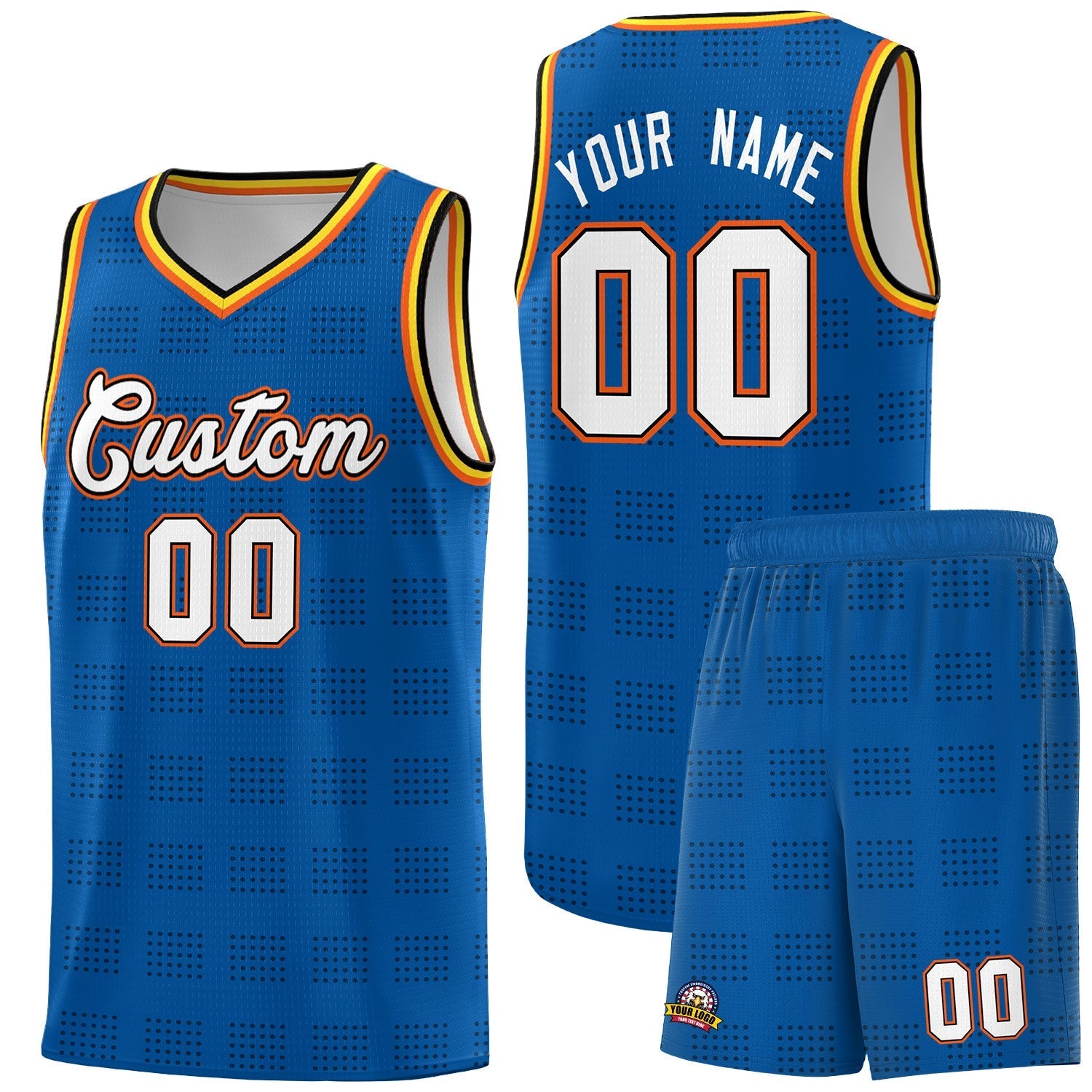 Custom Royal Black Trailblazer Dot Pattern Sports Uniform Basketball Jersey