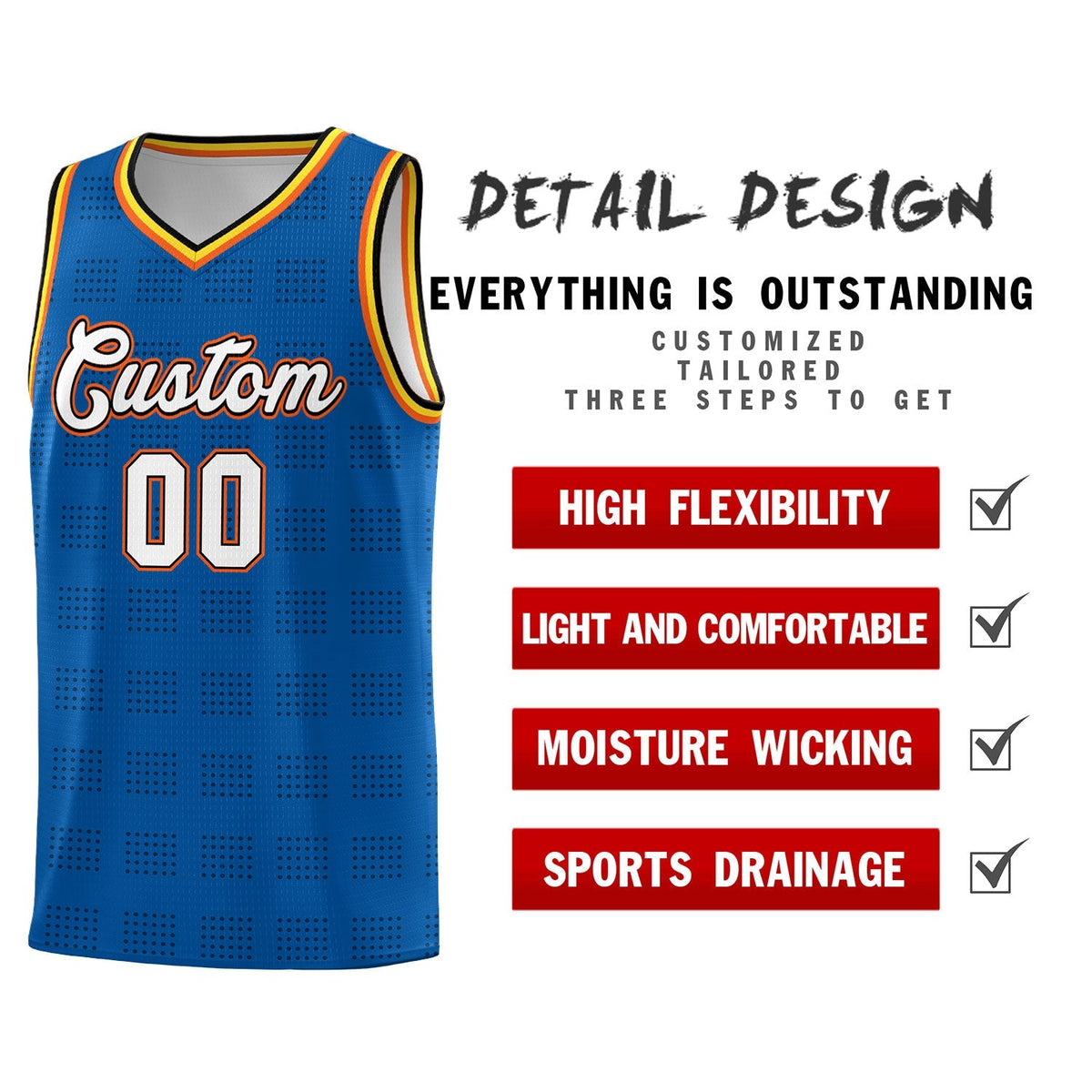 Custom Royal Black Trailblazer Dot Pattern Sports Uniform Basketball Jersey