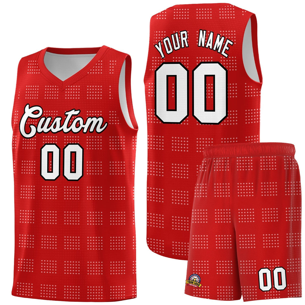Custom Red White Trailblazer Dot Pattern Sports Uniform Basketball Jersey