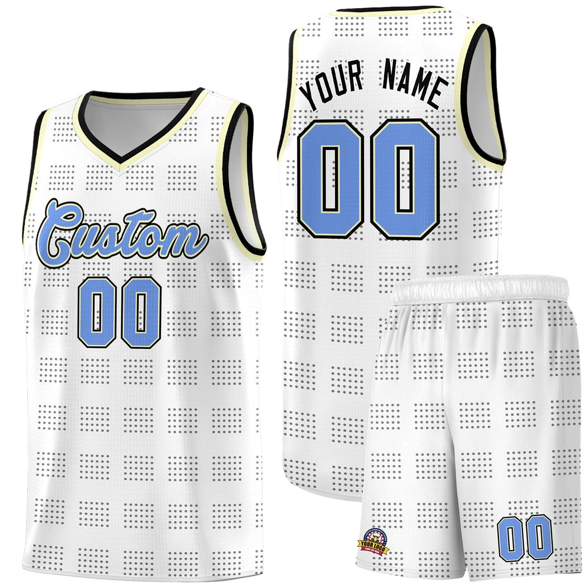 Custom White Black Trailblazer Dot Pattern Sports Uniform Basketball Jersey
