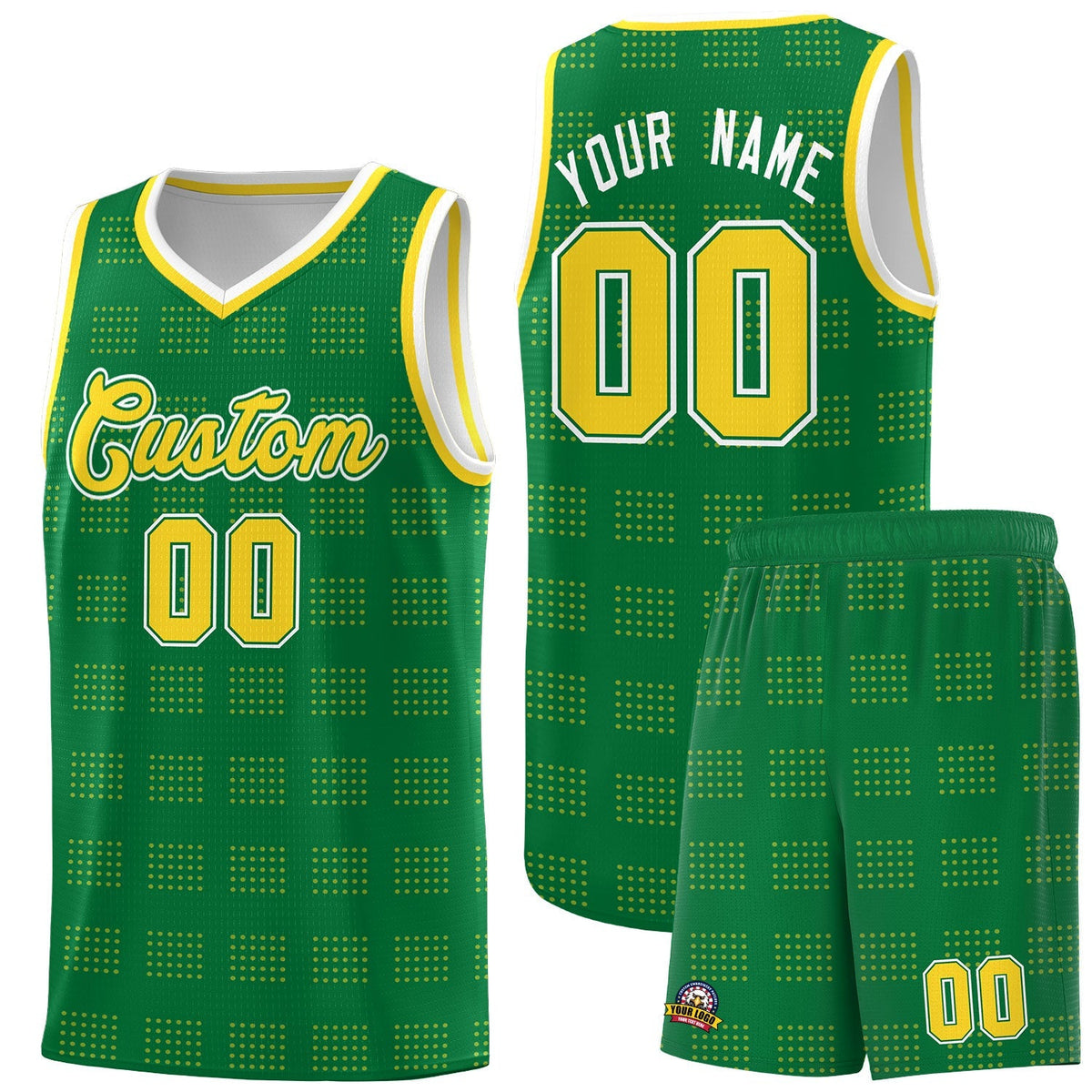 Custom Kelly Green Gold Trailblazer Dot Pattern Sports Uniform Basketball Jersey
