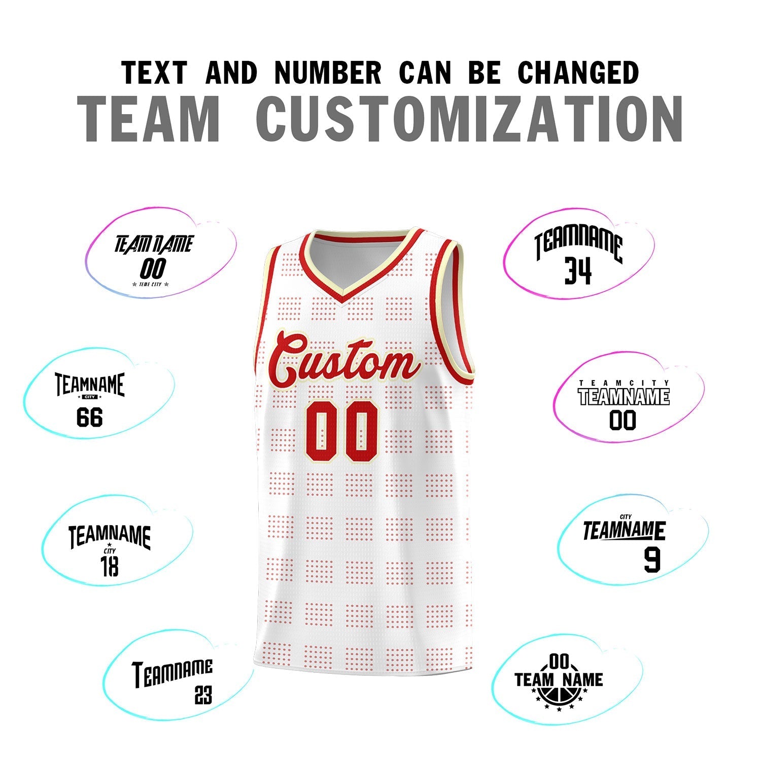 Custom White Red Trailblazer Dot Pattern Sports Uniform Basketball Jersey