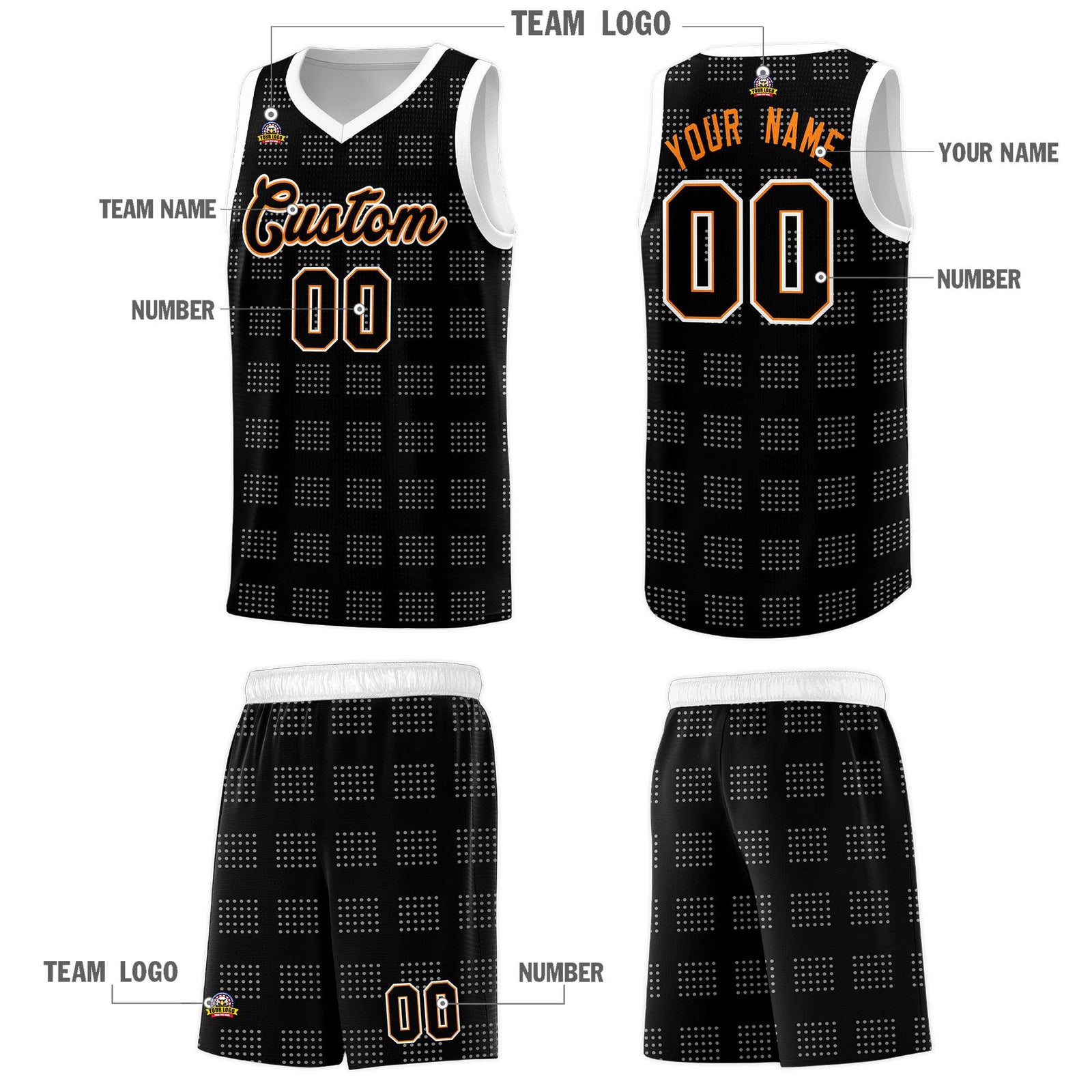 Custom Black White Trailblazer Dot Pattern Sports Uniform Basketball Jersey