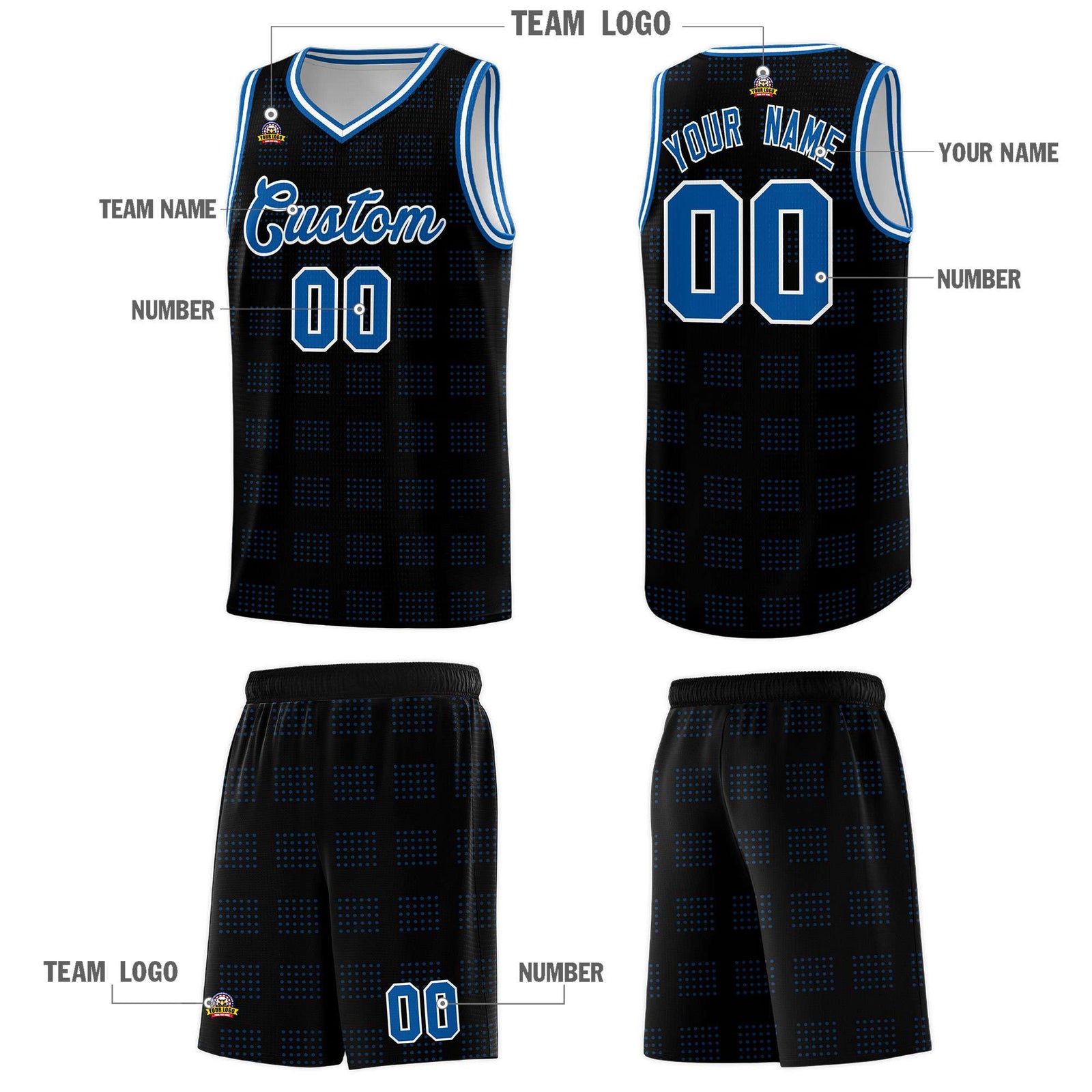 Custom Black Royal Trailblazer Dot Pattern Sports Uniform Basketball Jersey