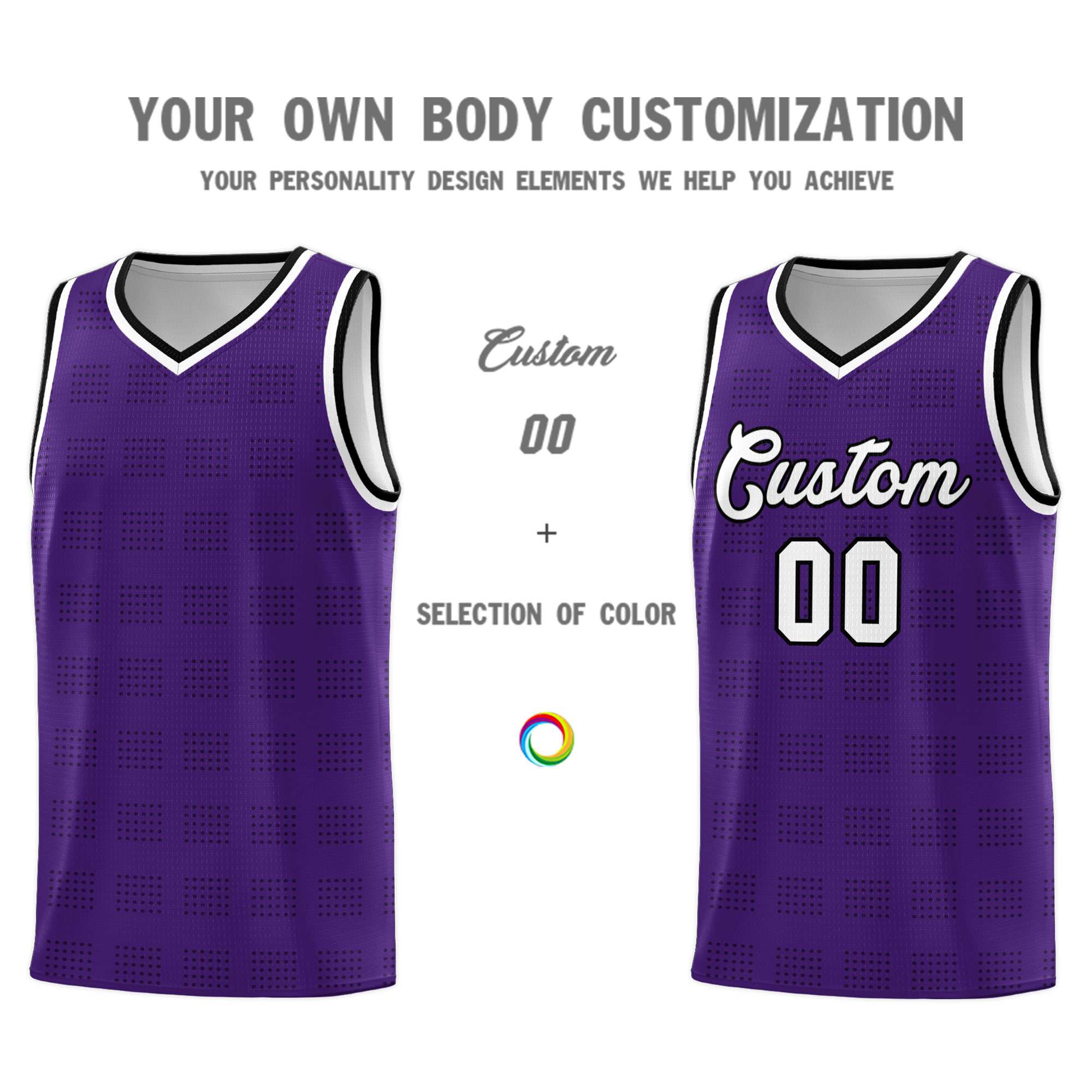 Custom Purple Black Trailblazer Dot Pattern Sports Uniform Basketball Jersey