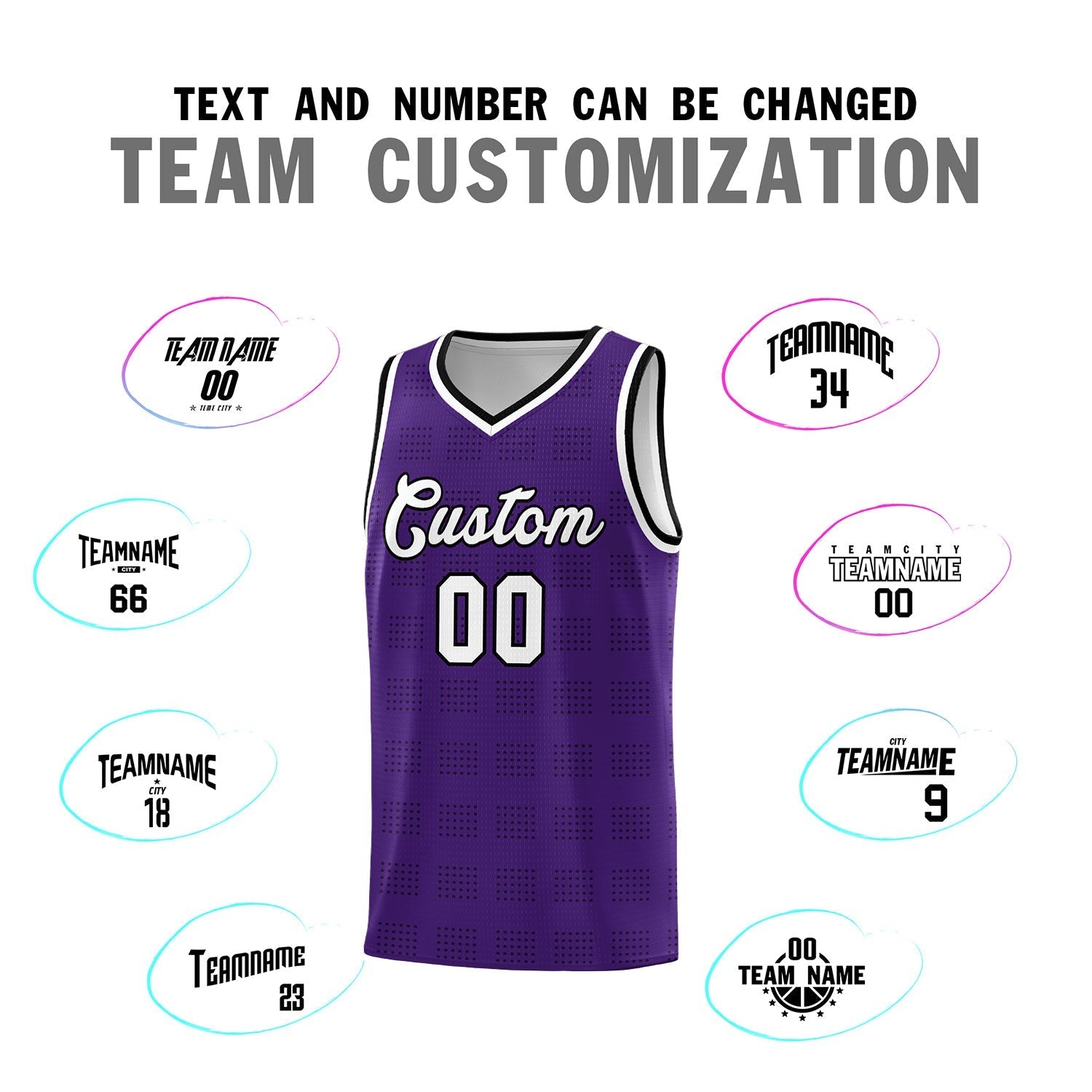 Custom Purple Black Trailblazer Dot Pattern Sports Uniform Basketball Jersey