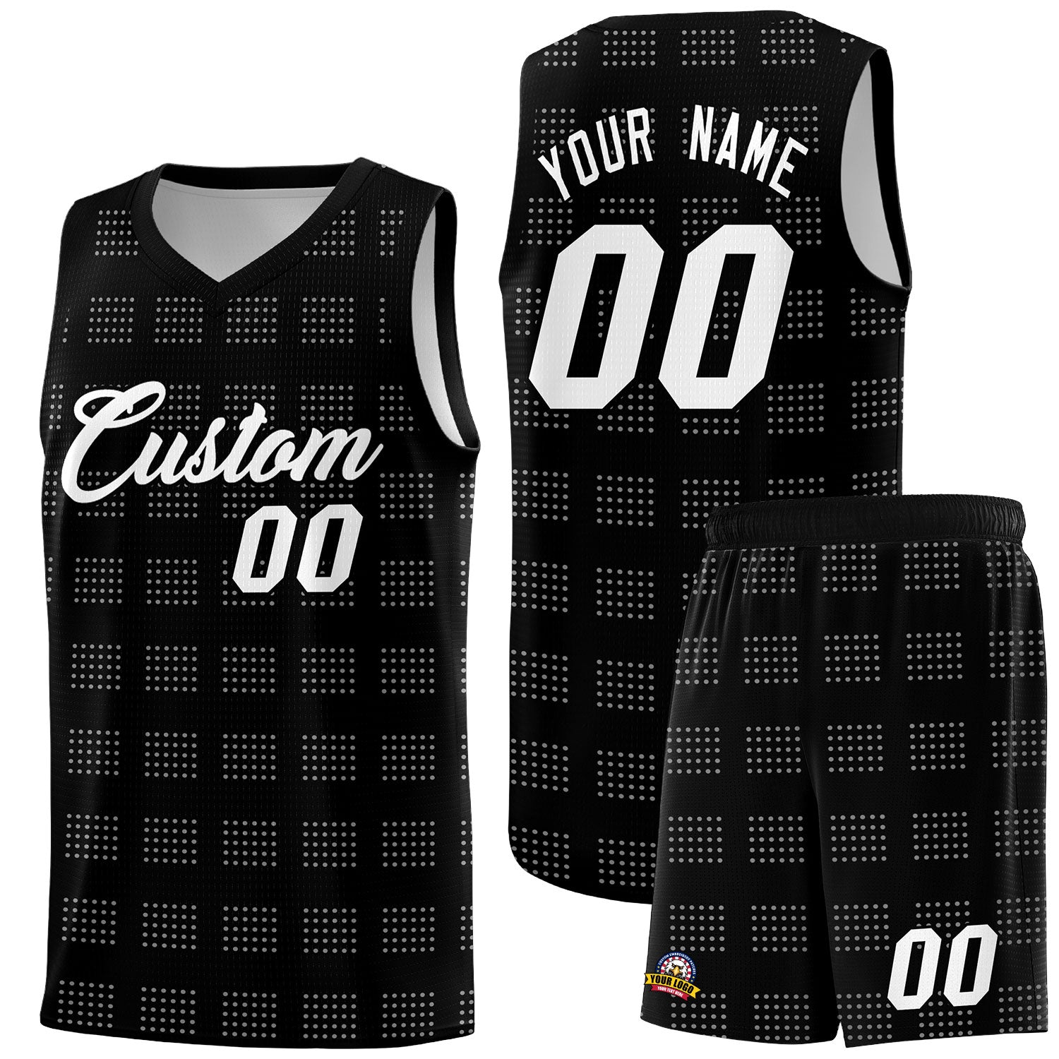 Custom Black White Trailblazer Dot Pattern Sports Uniform Basketball Jersey