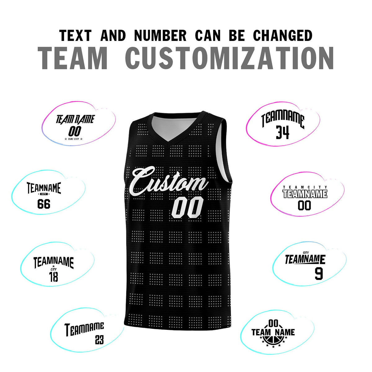 Custom Black White Trailblazer Dot Pattern Sports Uniform Basketball Jersey