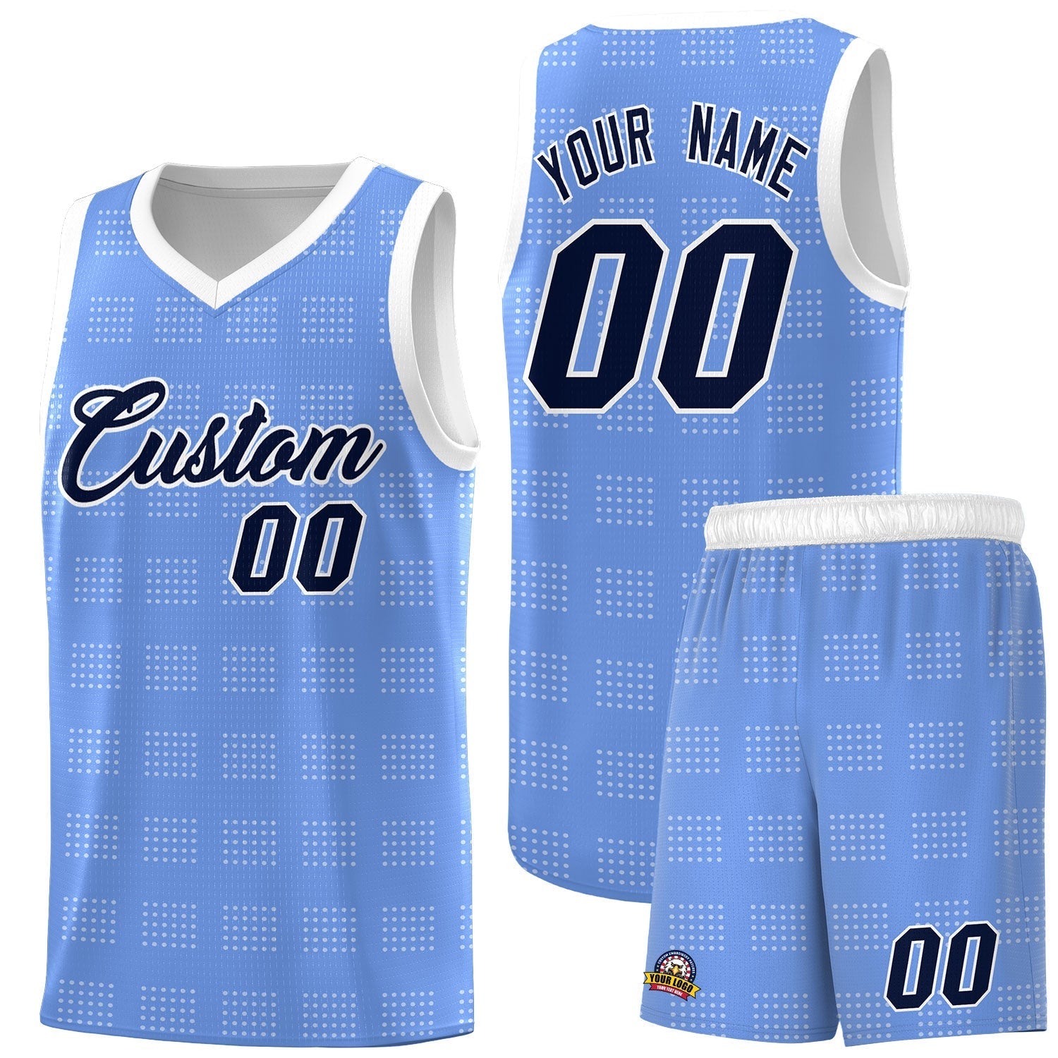 Custom Light Blue White Trailblazer Dot Pattern Sports Uniform Basketball Jersey