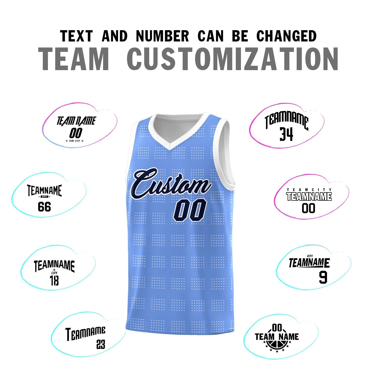 Custom Light Blue White Trailblazer Dot Pattern Sports Uniform Basketball Jersey