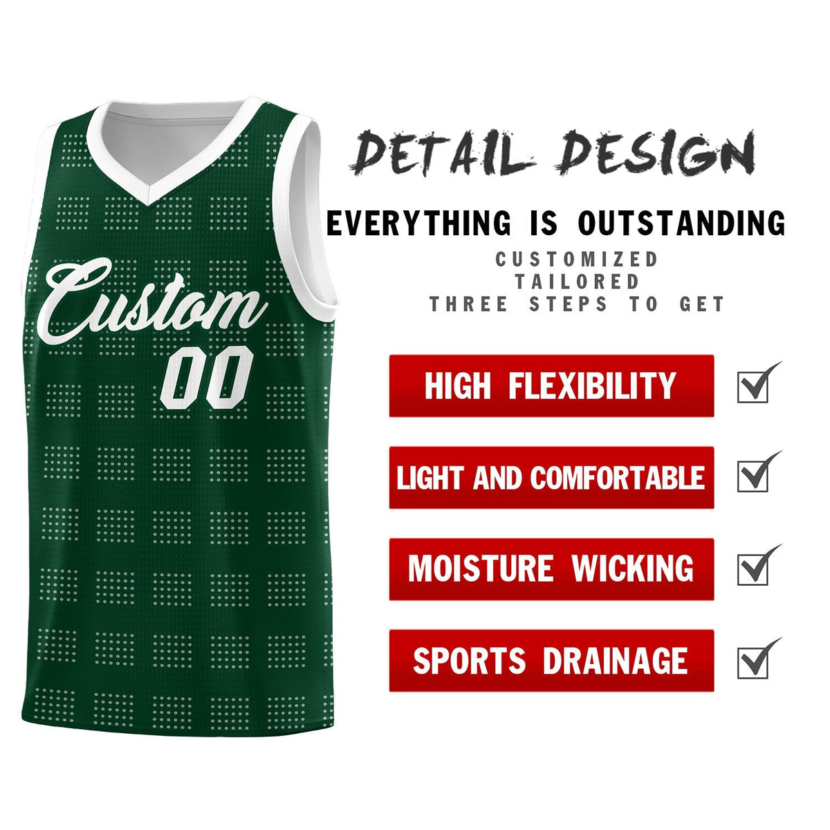 Custom Hunter Green White Trailblazer Dot Pattern Sports Uniform Basketball Jersey