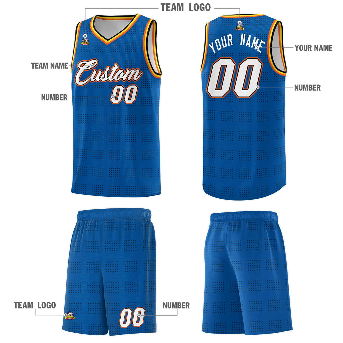 Custom Royal Black Trailblazer Dot Pattern Sports Uniform Basketball Jersey