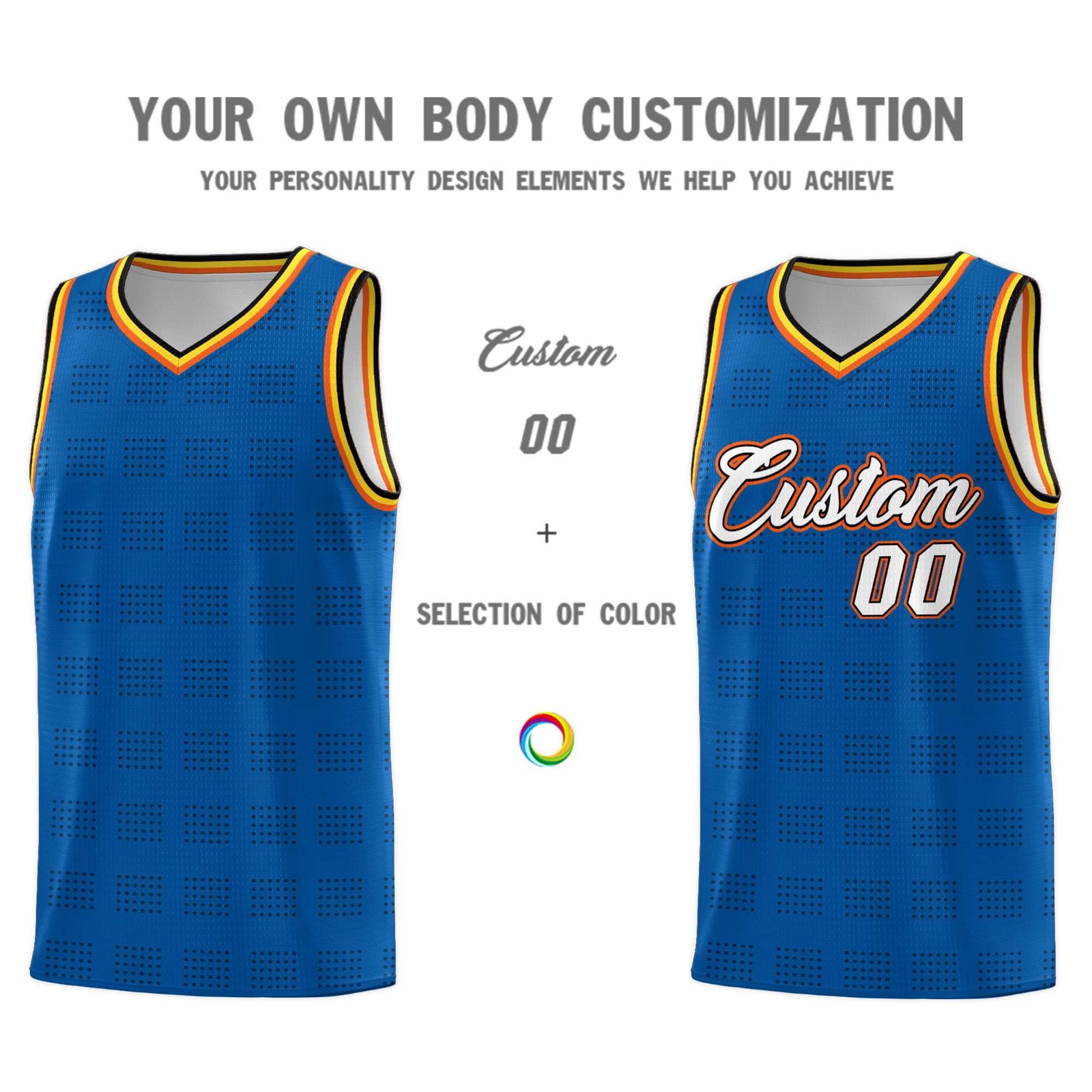 Custom Royal Black Trailblazer Dot Pattern Sports Uniform Basketball Jersey
