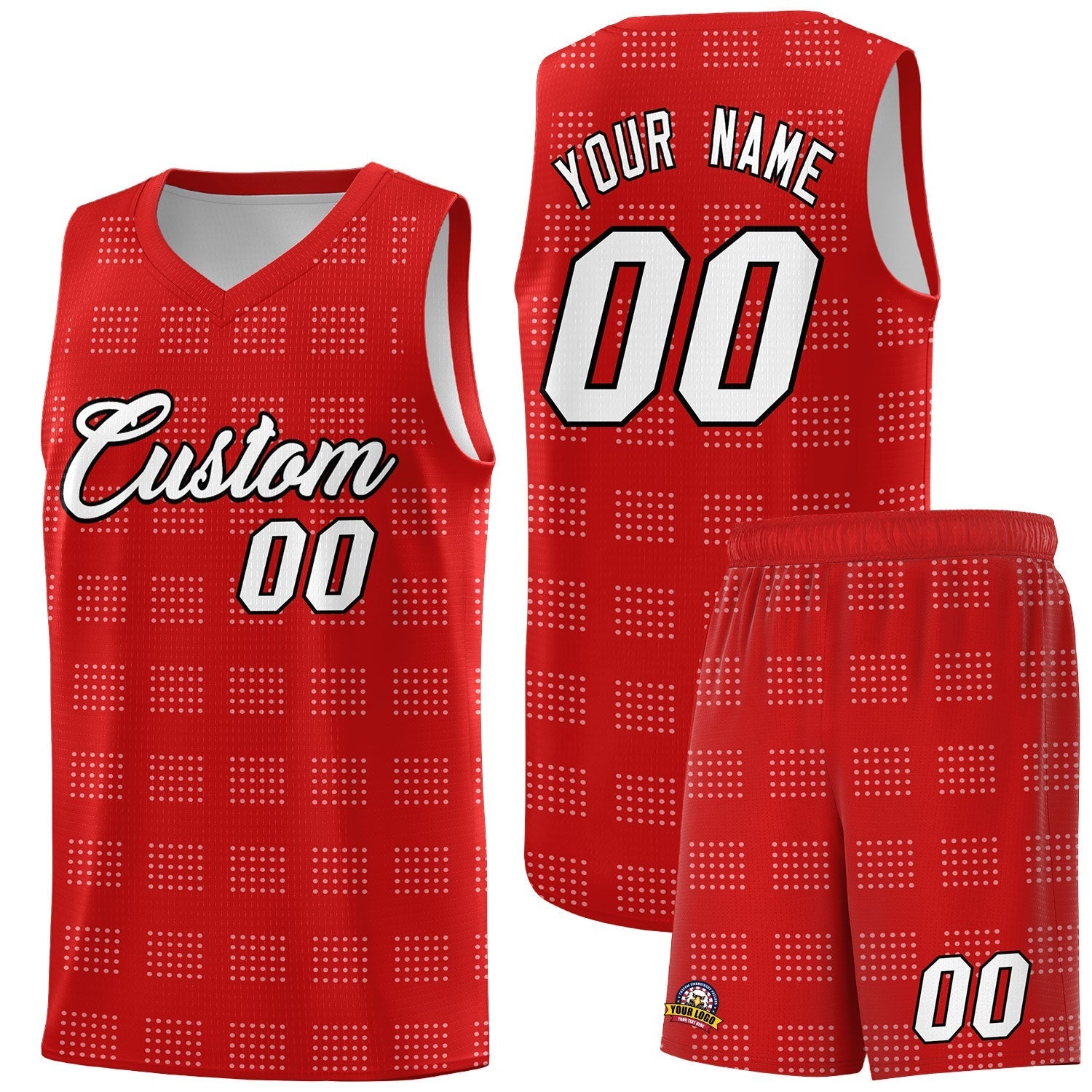 Custom Red White Trailblazer Dot Pattern Sports Uniform Basketball Jersey