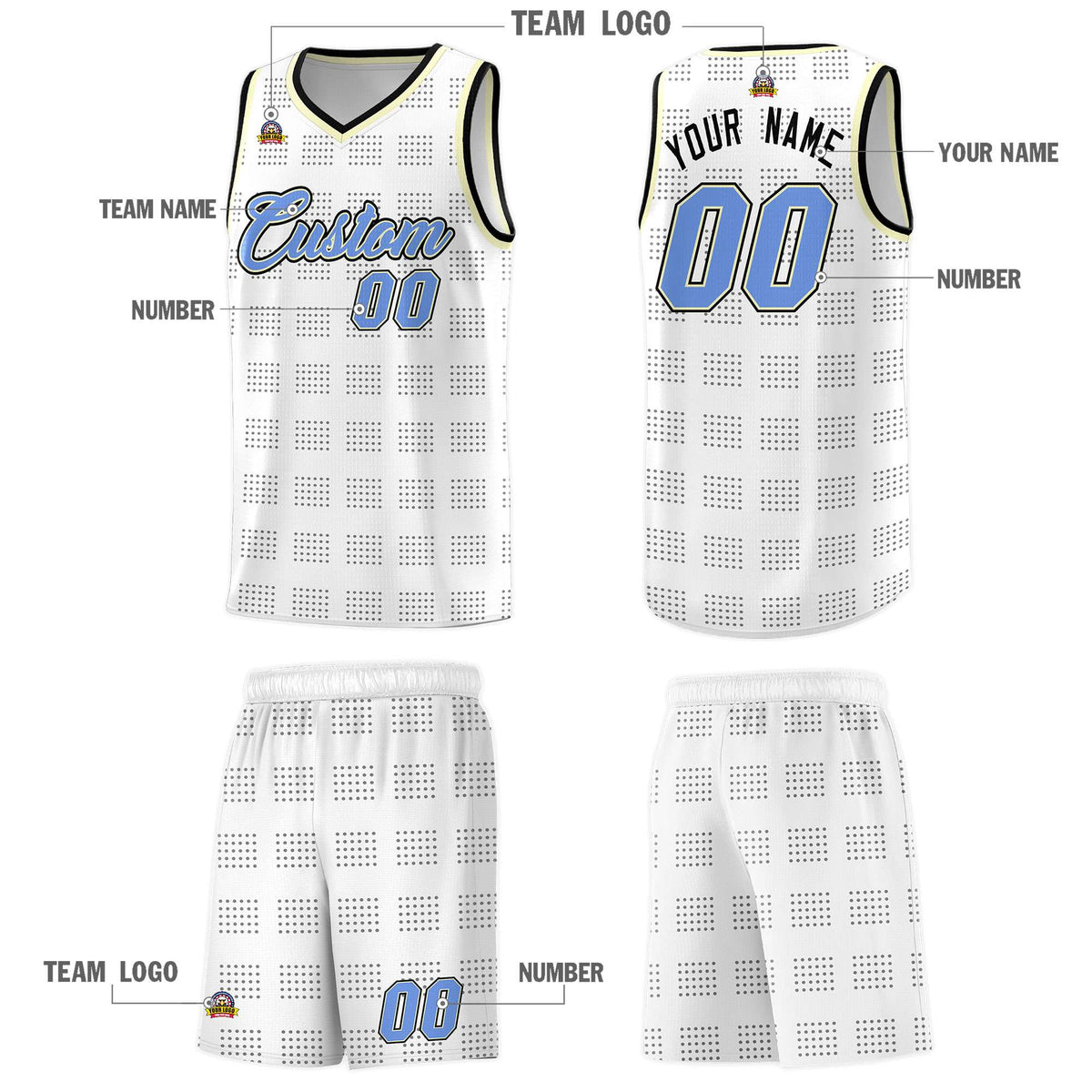 Custom White Black Trailblazer Dot Pattern Sports Uniform Basketball Jersey