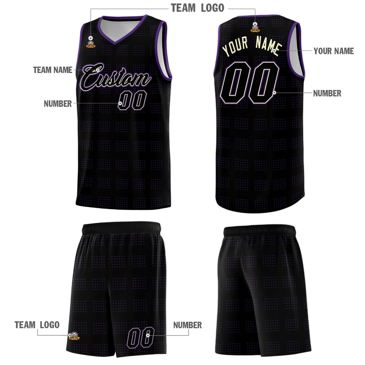 Custom Black Purple Trailblazer Dot Pattern Sports Uniform Basketball Jersey