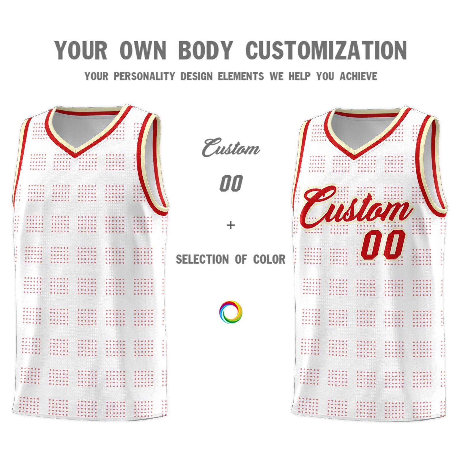 Custom White Red Trailblazer Dot Pattern Sports Uniform Basketball Jersey