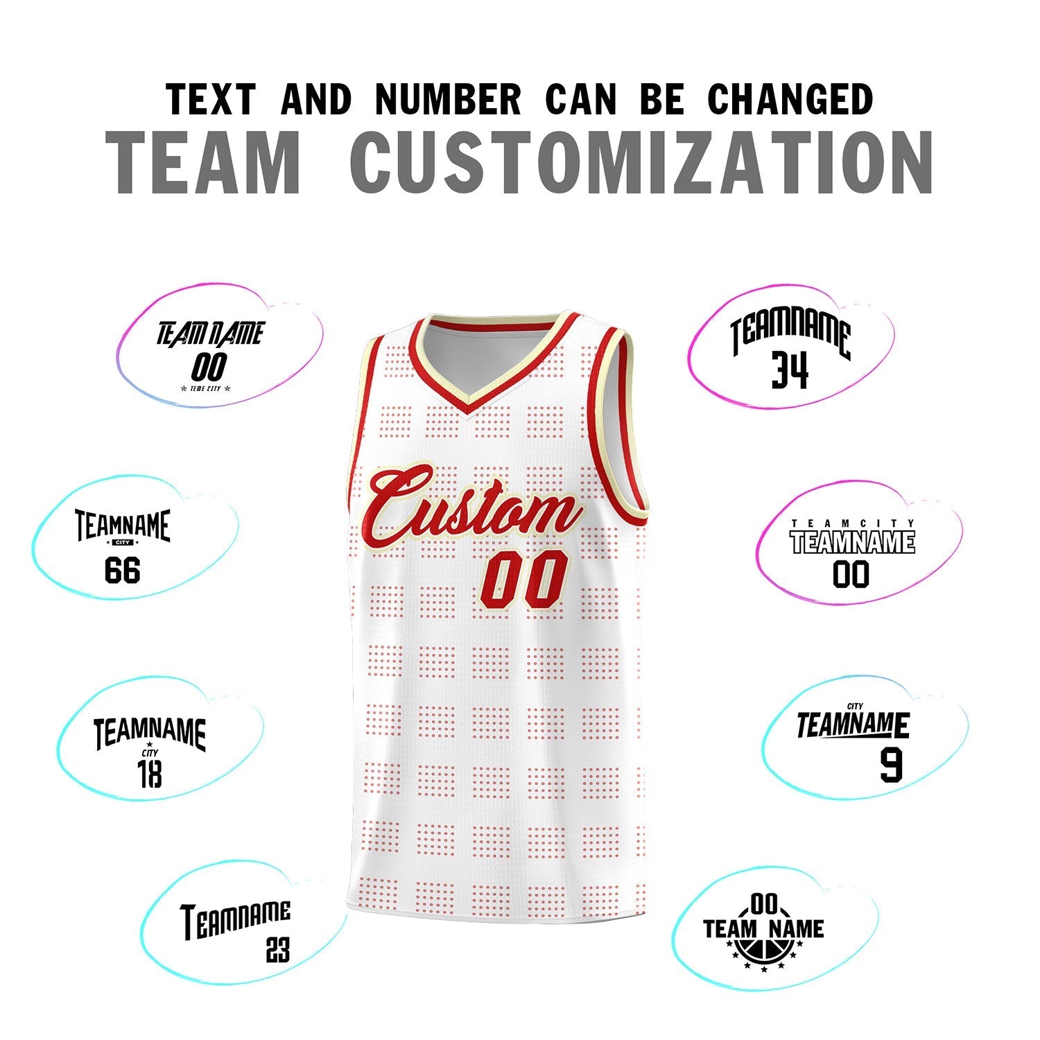Custom White Red Trailblazer Dot Pattern Sports Uniform Basketball Jersey