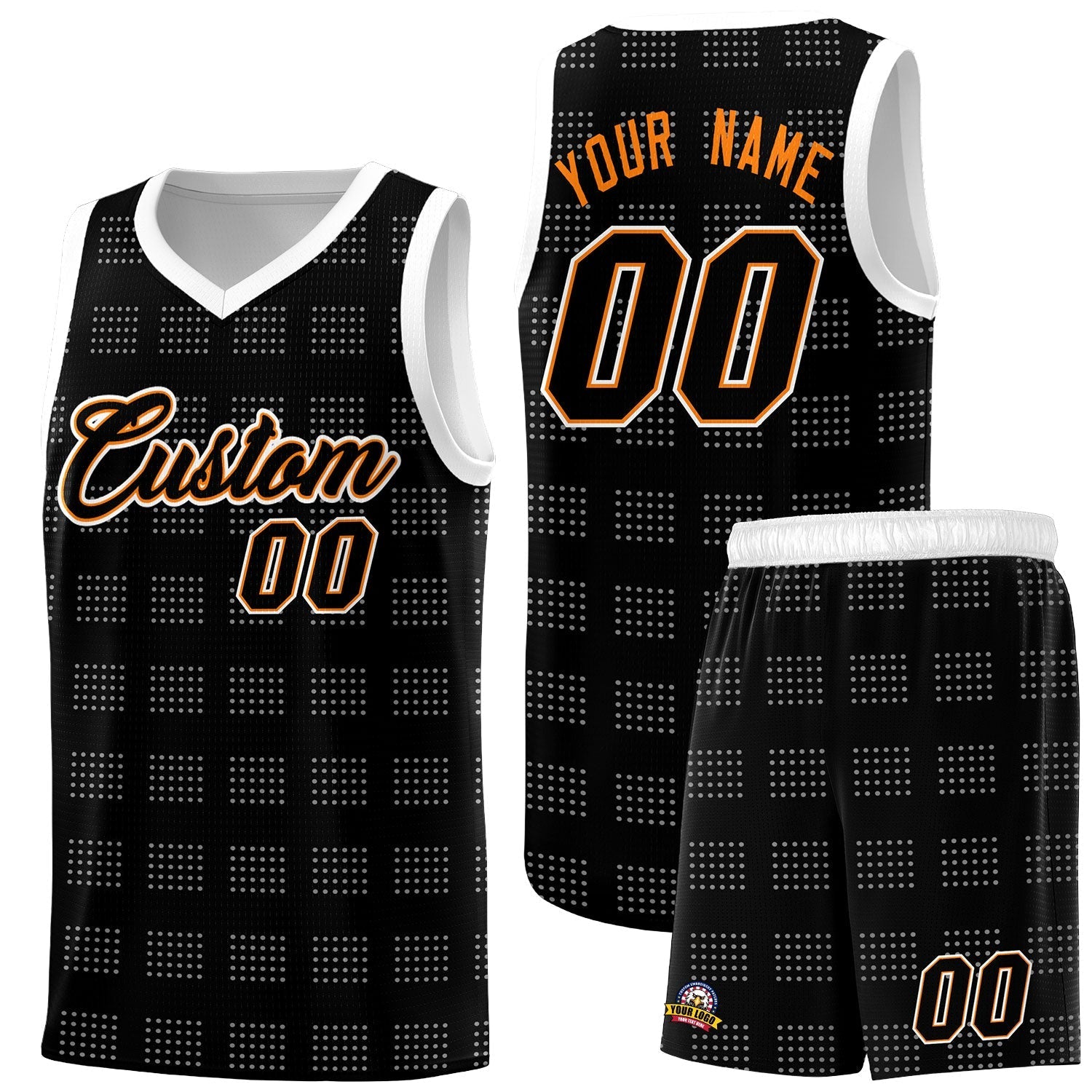 Custom Black White Trailblazer Dot Pattern Sports Uniform Basketball Jersey