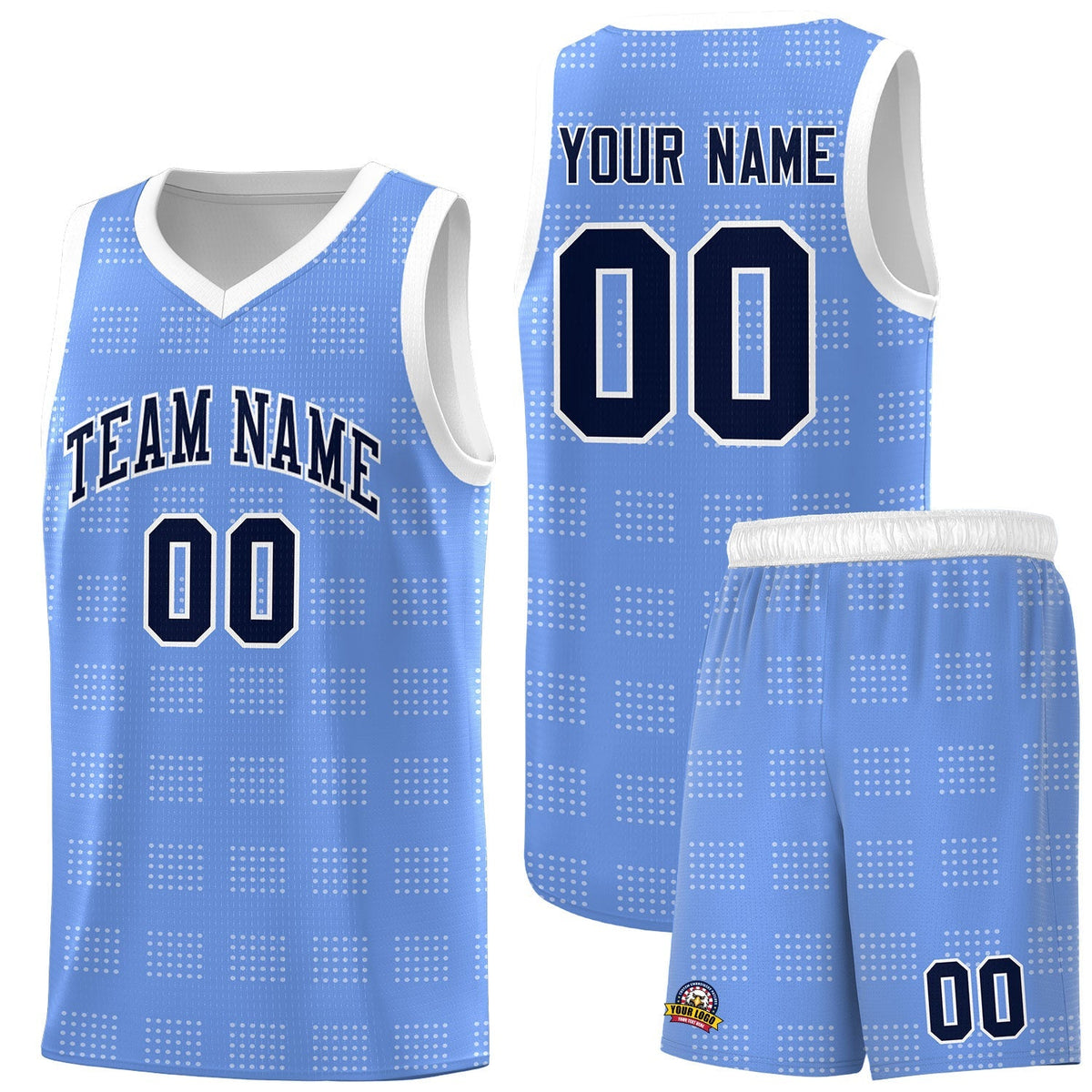Custom Light Blue White Trailblazer Dot Pattern Sports Uniform Basketball Jersey