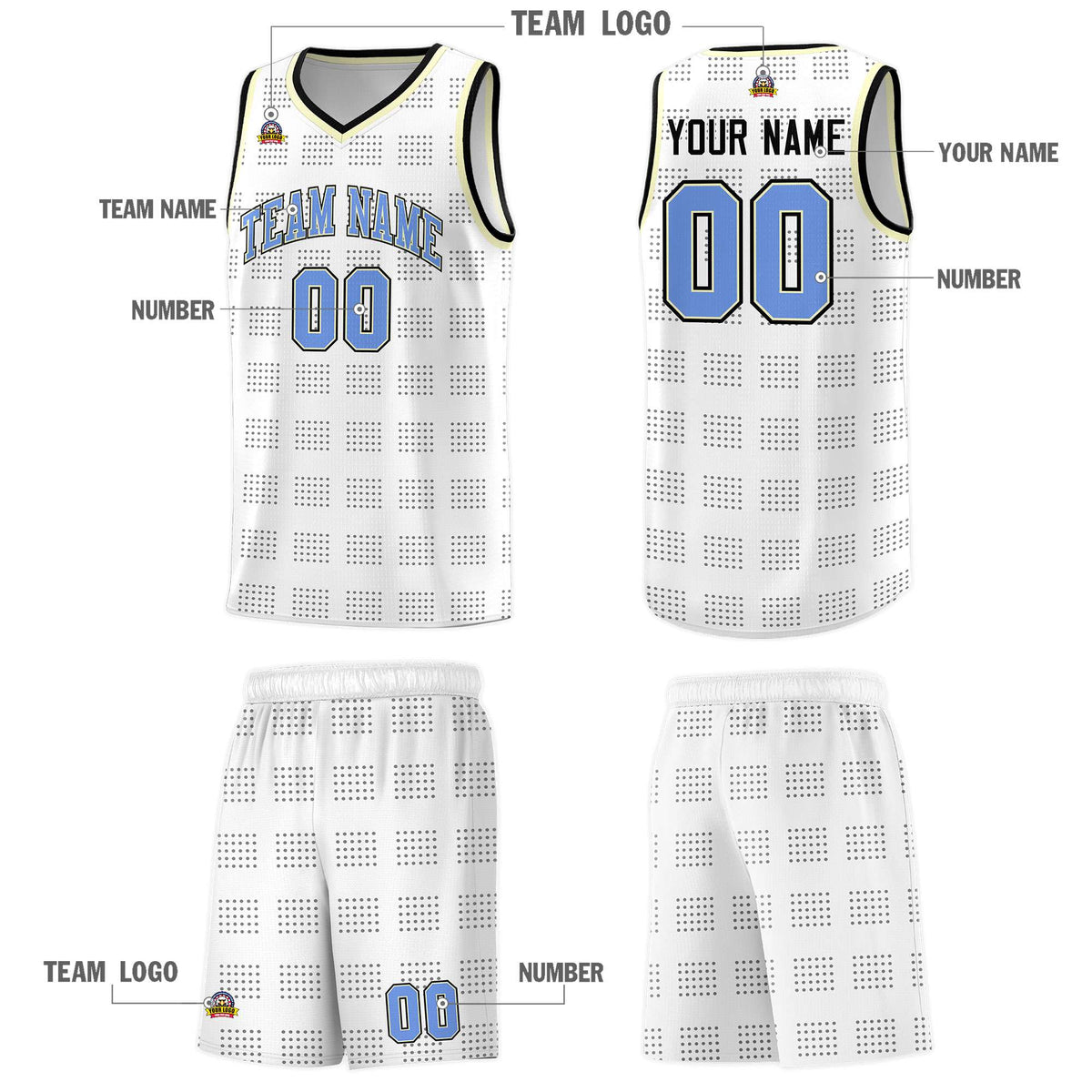 Custom White Black Trailblazer Dot Pattern Sports Uniform Basketball Jersey