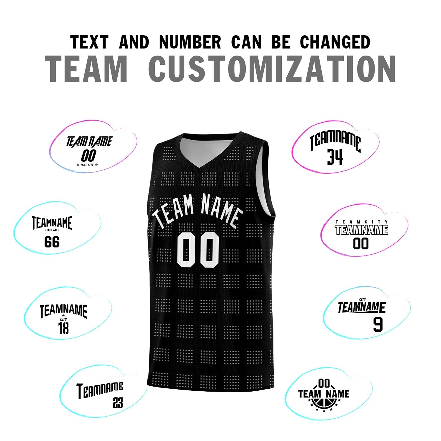 Custom Black White Trailblazer Dot Pattern Sports Uniform Basketball Jersey