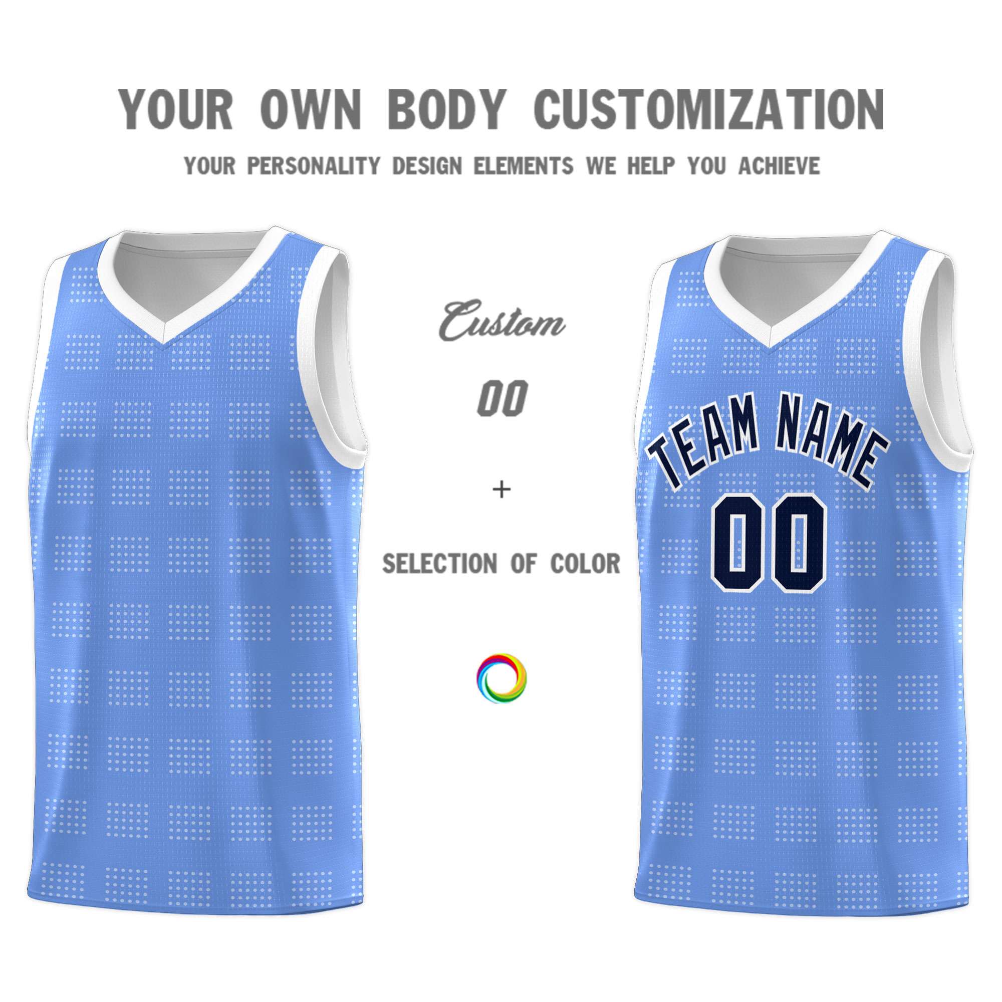 Custom Light Blue White Trailblazer Dot Pattern Sports Uniform Basketball Jersey