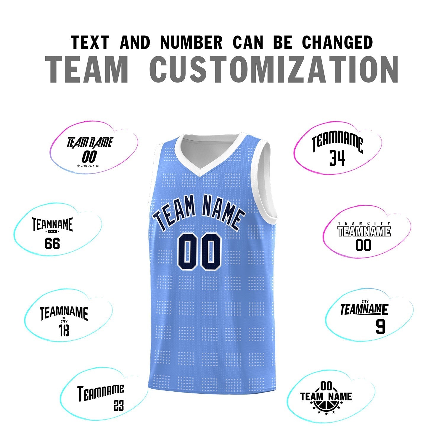 Custom Light Blue White Trailblazer Dot Pattern Sports Uniform Basketball Jersey